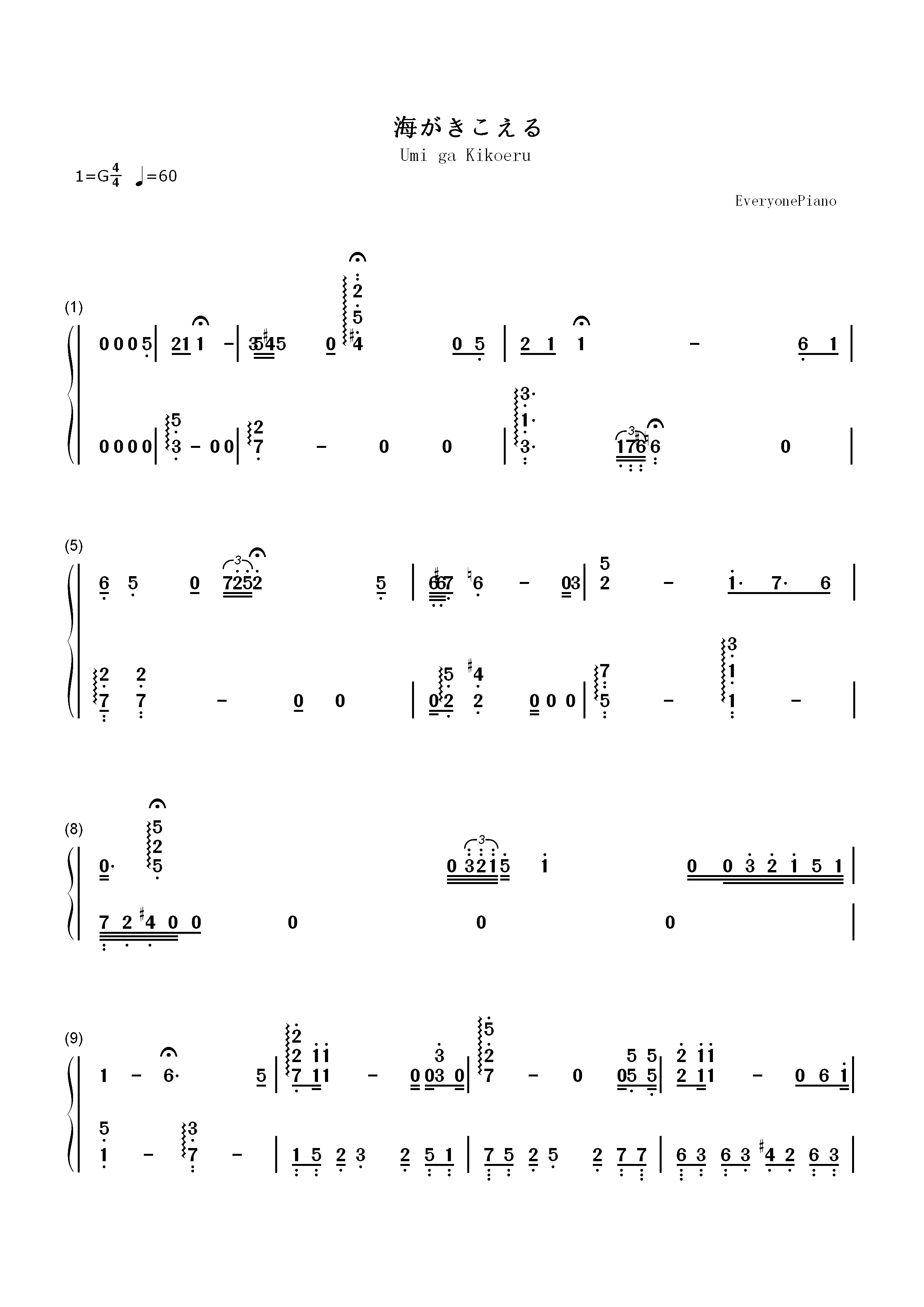 海がきこえる-听到涛声原声双手简谱预览1
