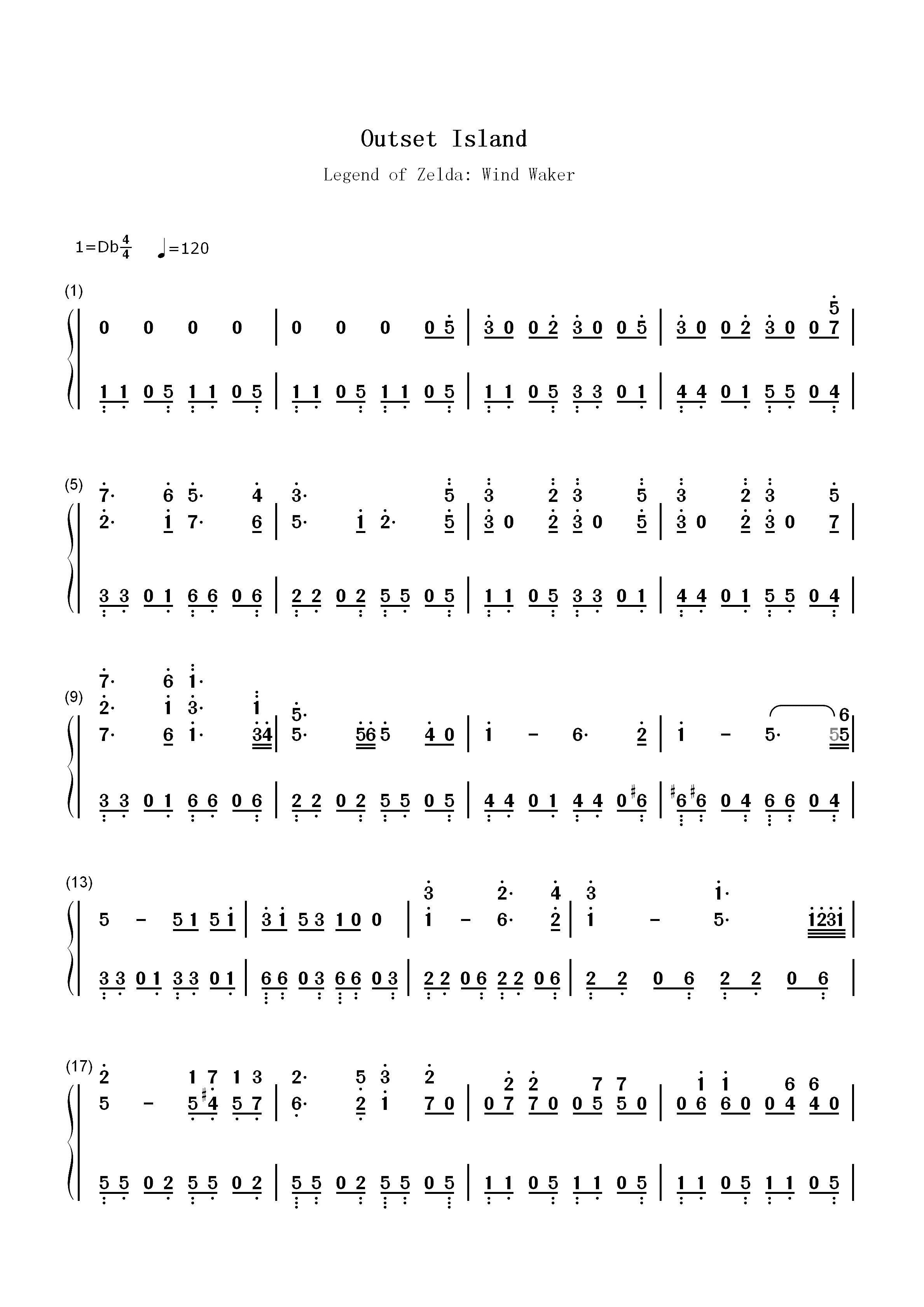Outset Island-塞尔达传说风之杖双手简谱预览1
