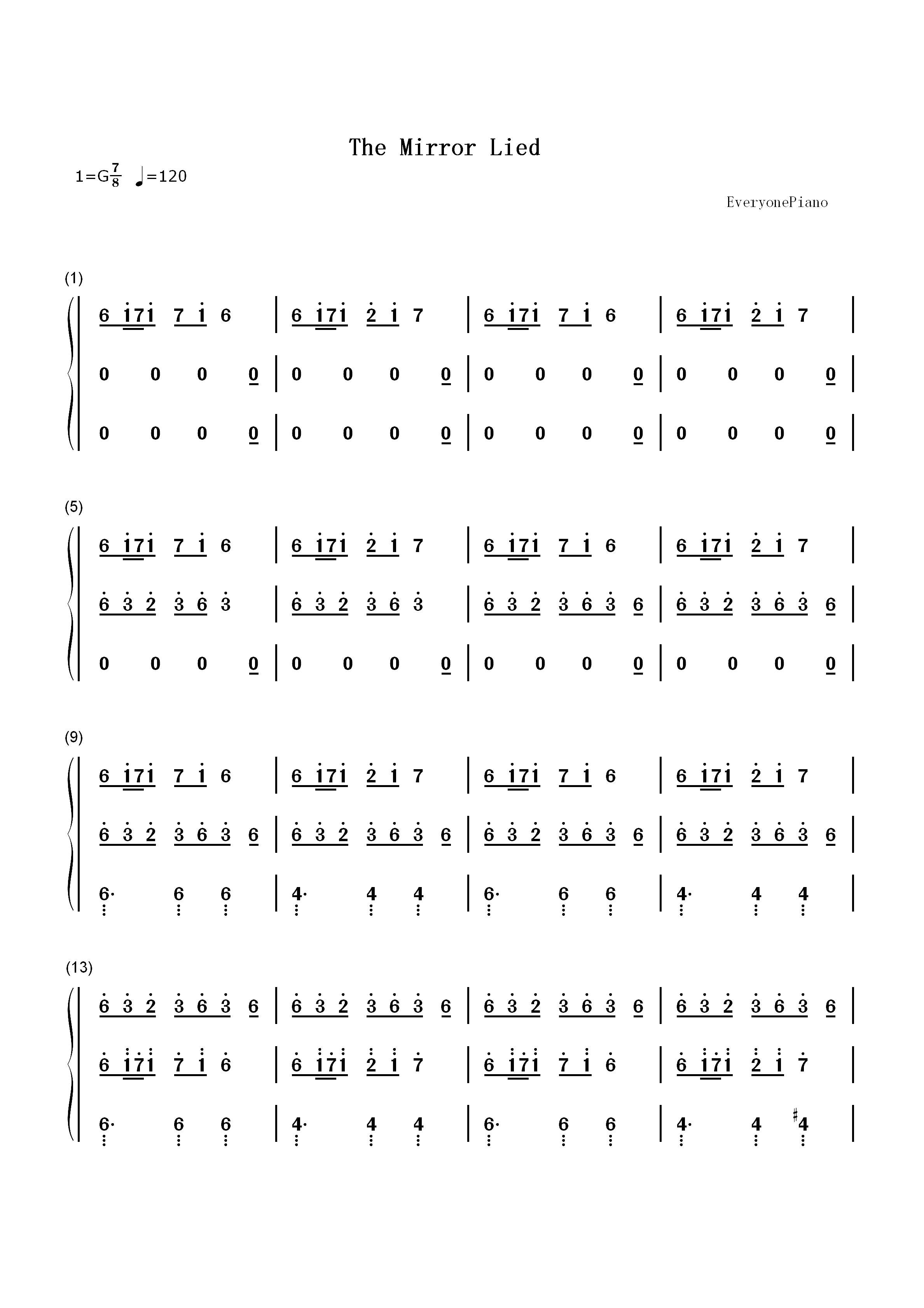 The Mirror Lied-The Mirror Lied游戏配乐双手简谱预览1