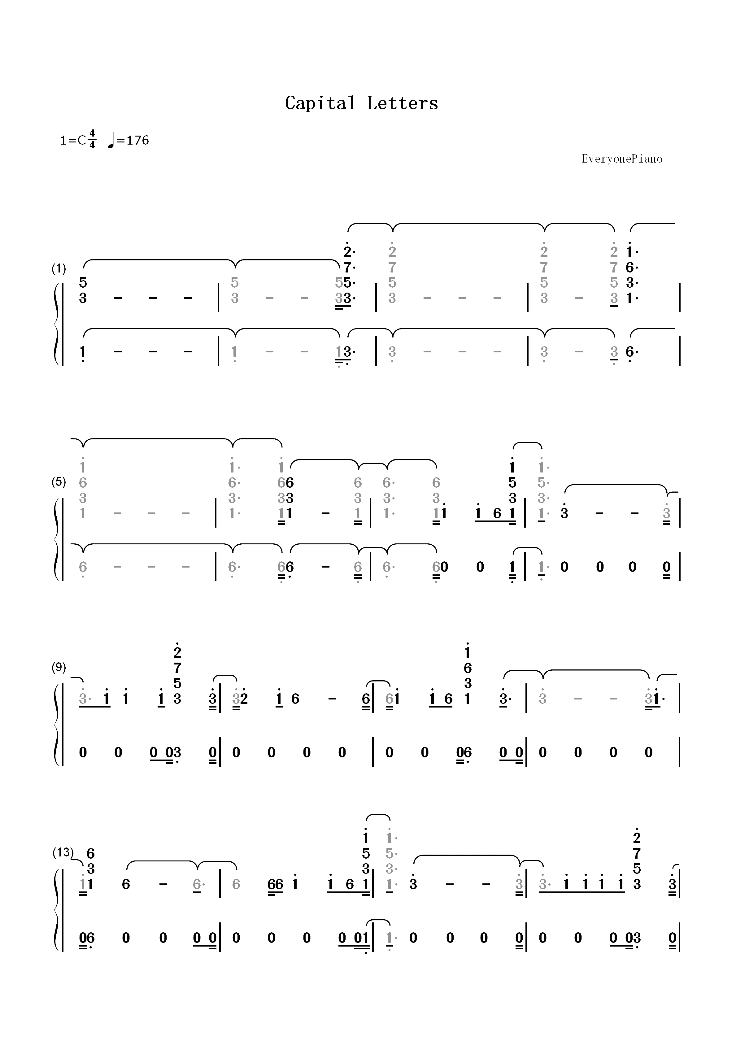 Capital Letters-五十度飞插曲双手简谱预览1