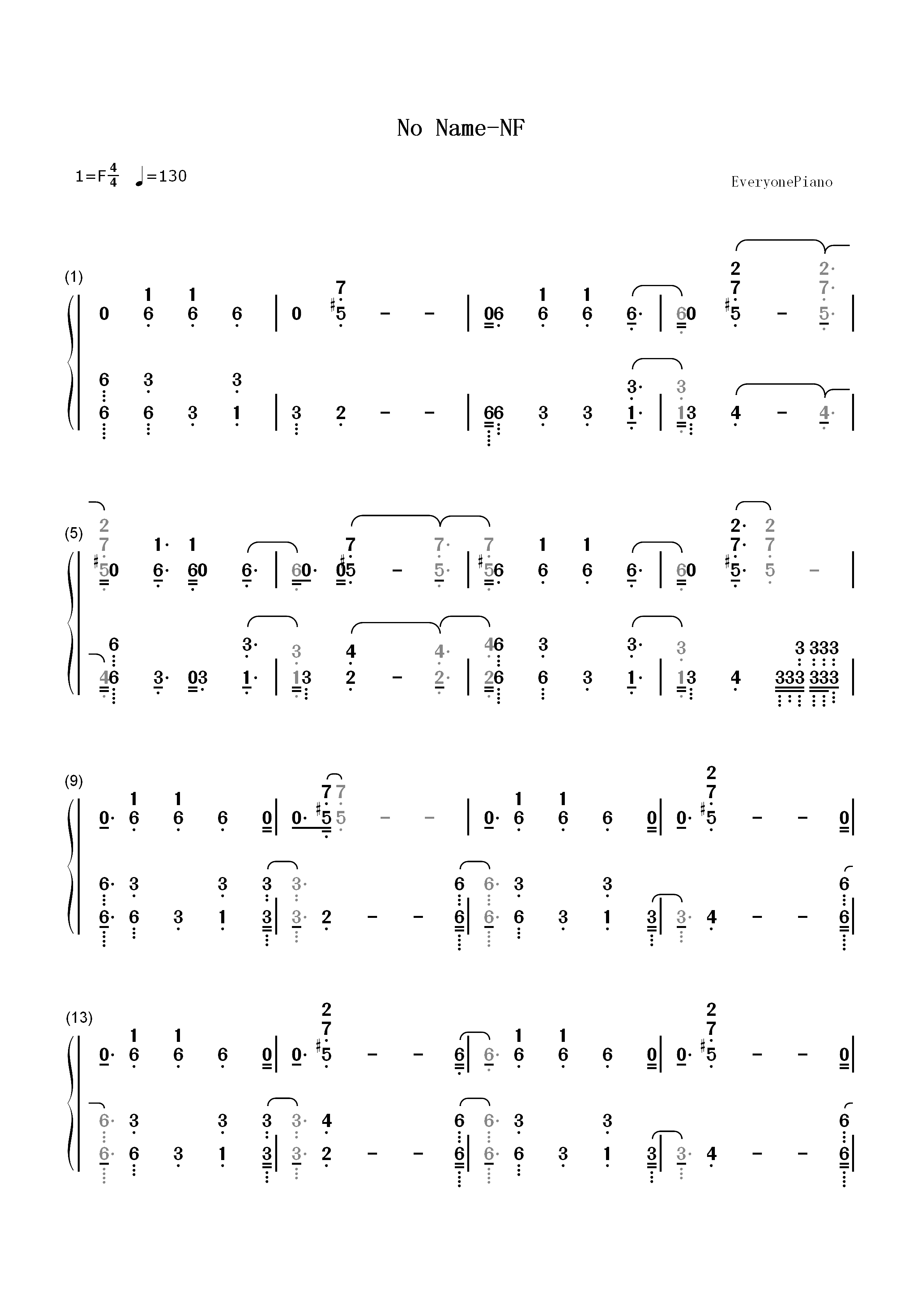 No Name-NF双手简谱预览1
