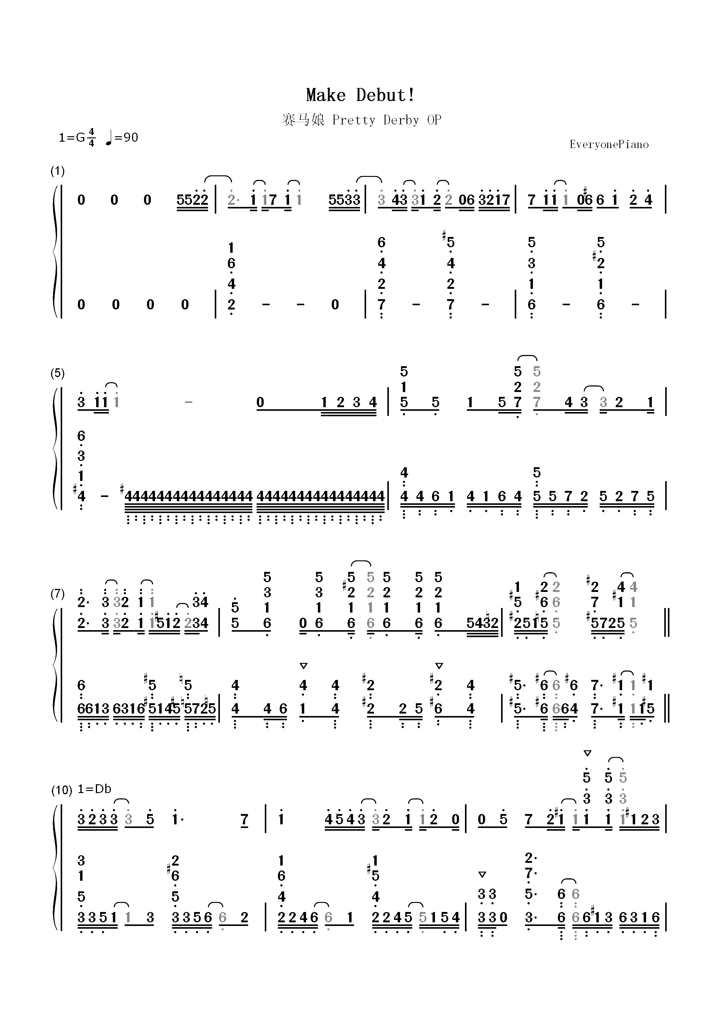 Make Debut-赛马娘 Pretty Derby OP双手简谱预览1