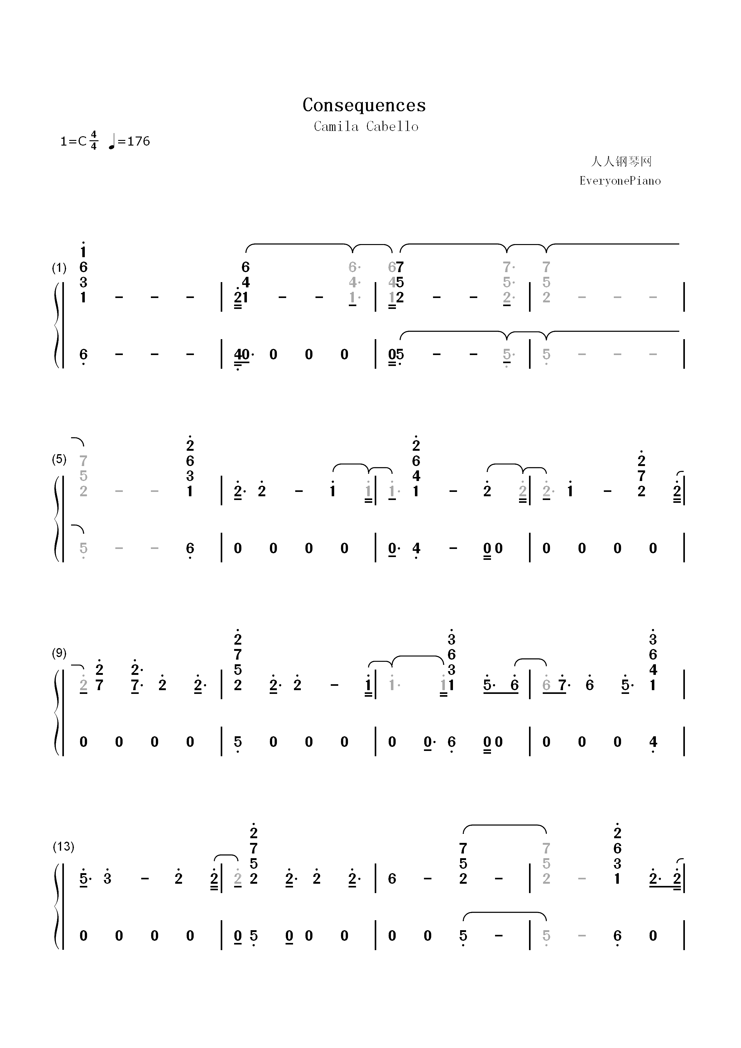 Consequences–Camila Cabello双手简谱预览1