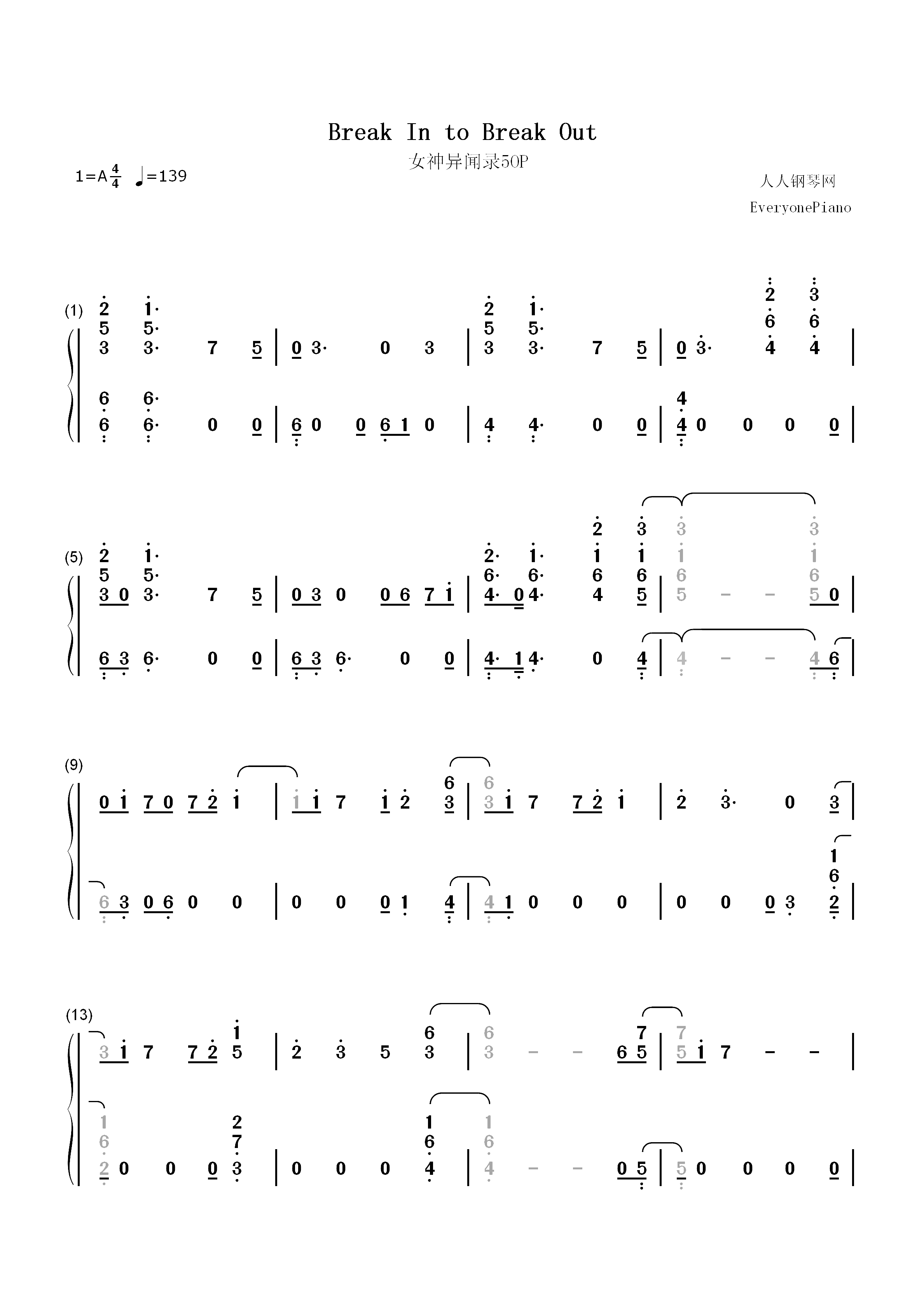 Break In to Break Out-女神异闻录5OP双手简谱预览1