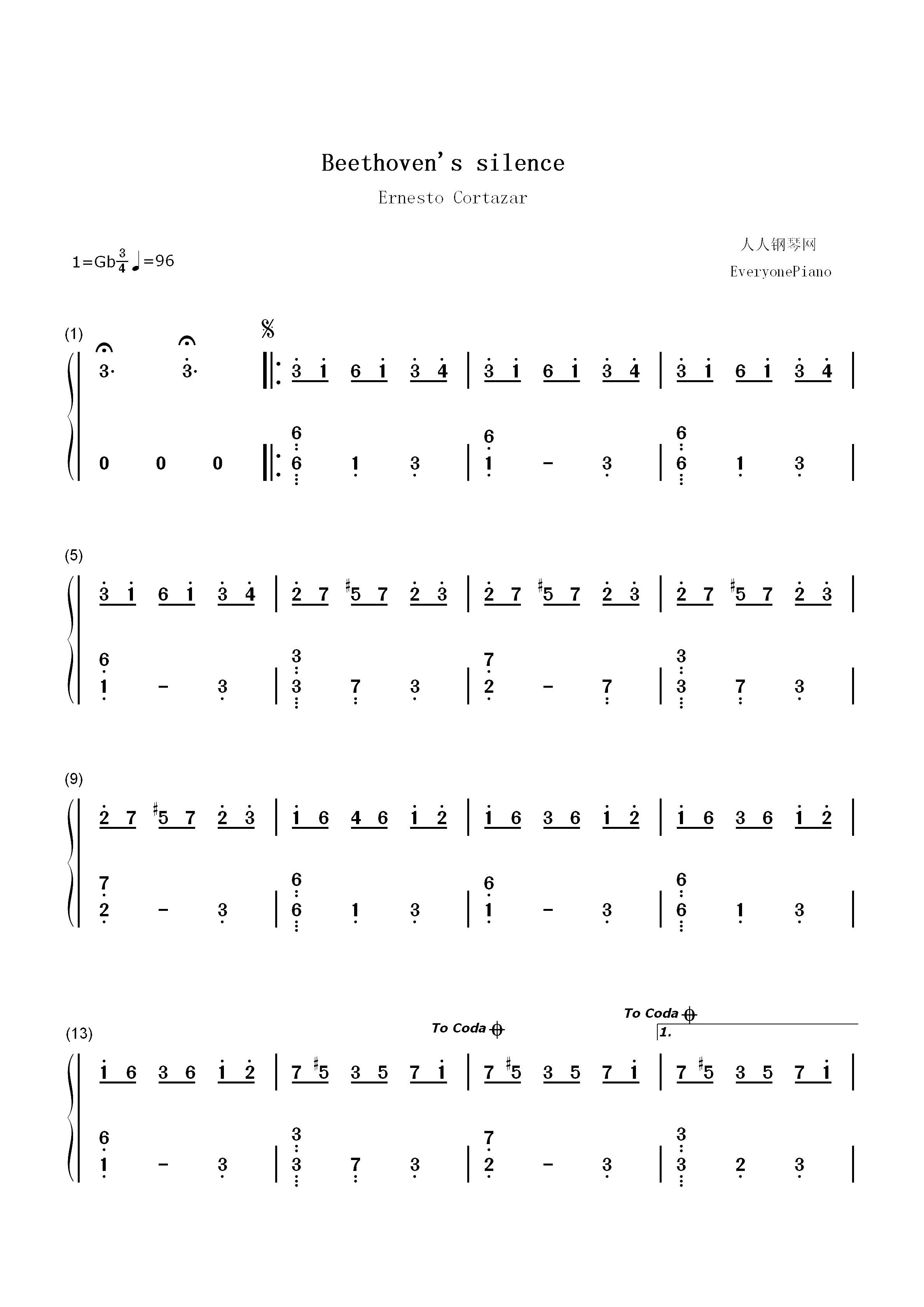 Beethovens Silence-Ernesto Cortazar双手简谱预览1