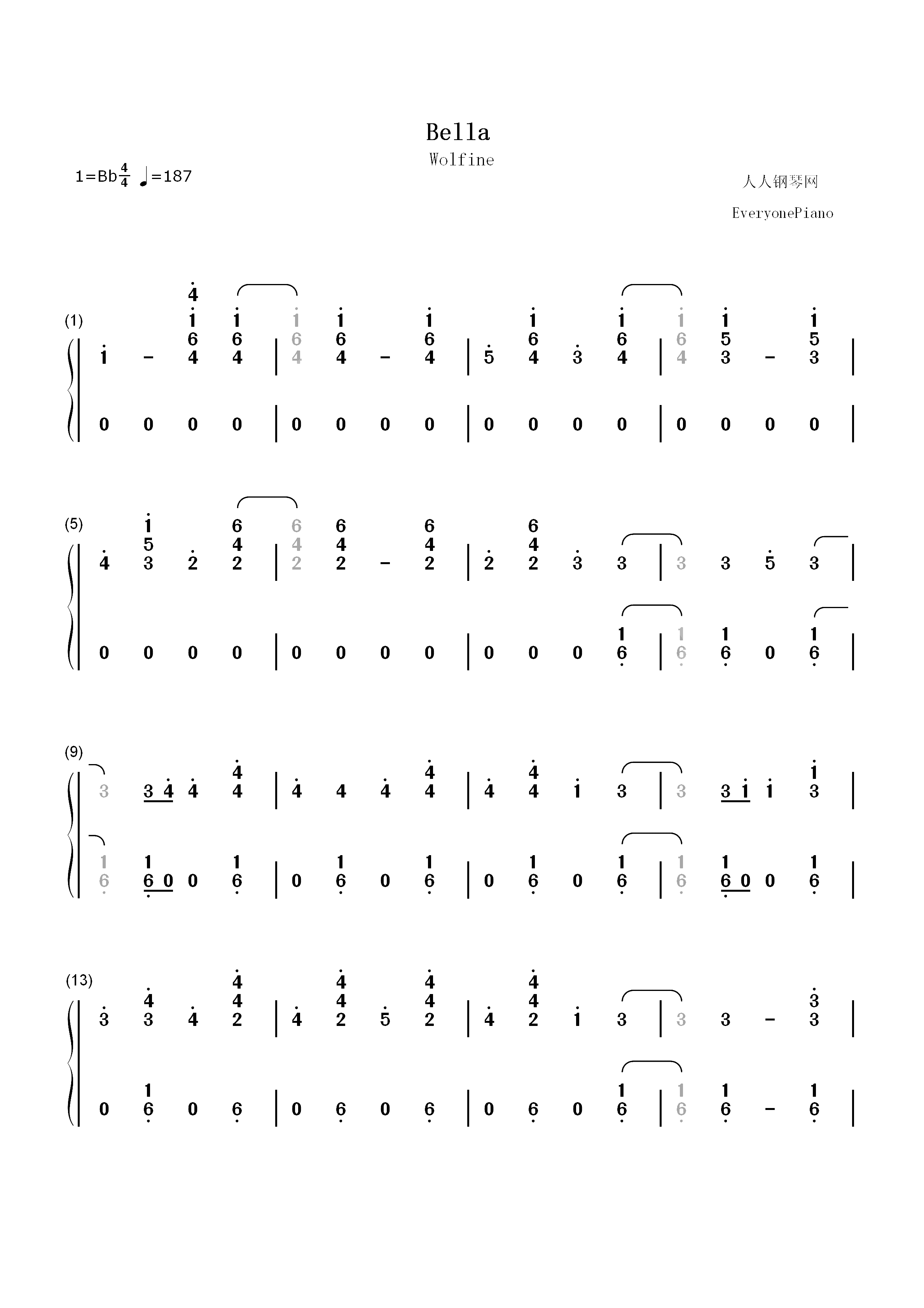 Bella-Wolfine双手简谱预览1