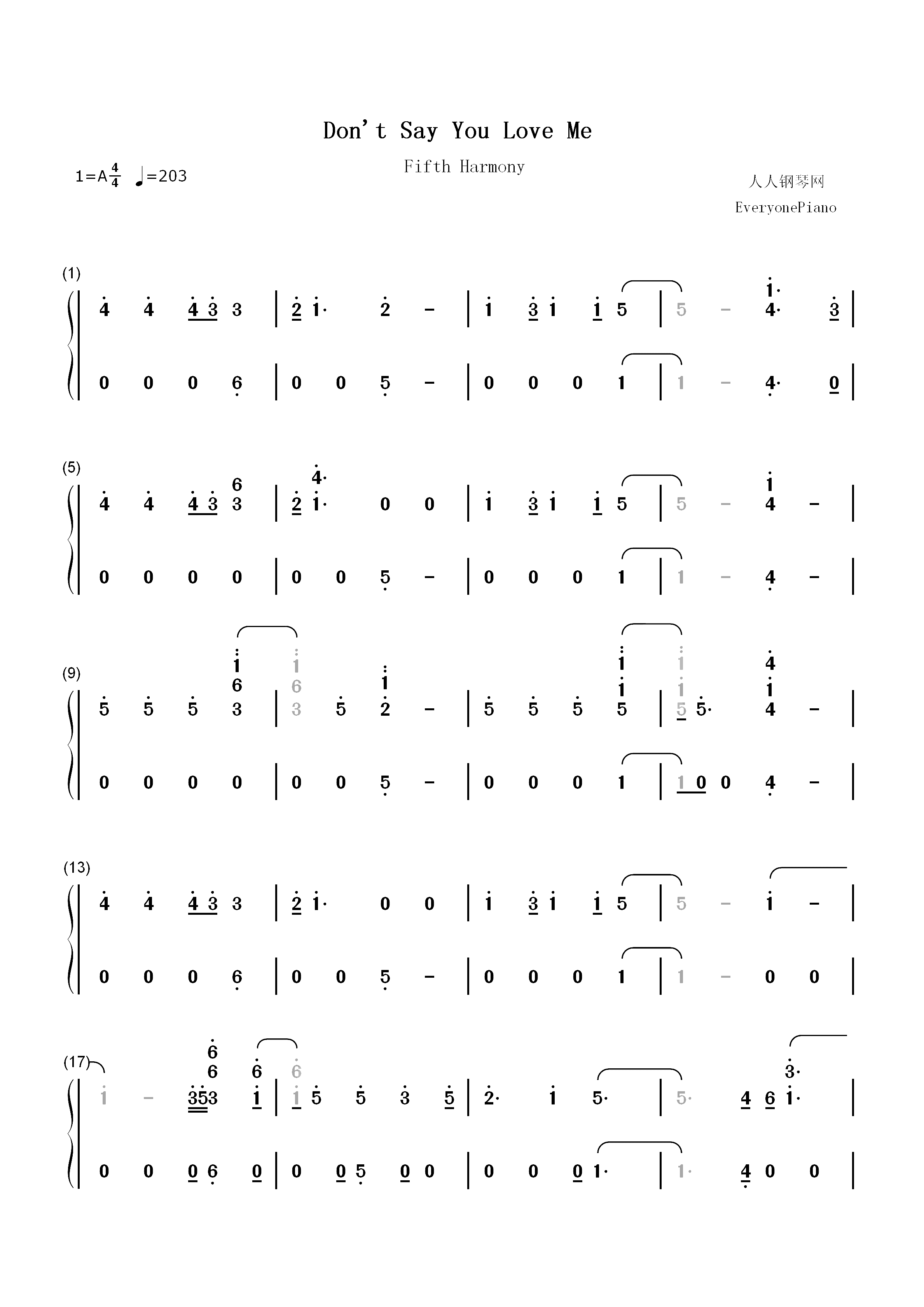 Dont Say You Love Me-Fifth Harmony双手简谱预览1