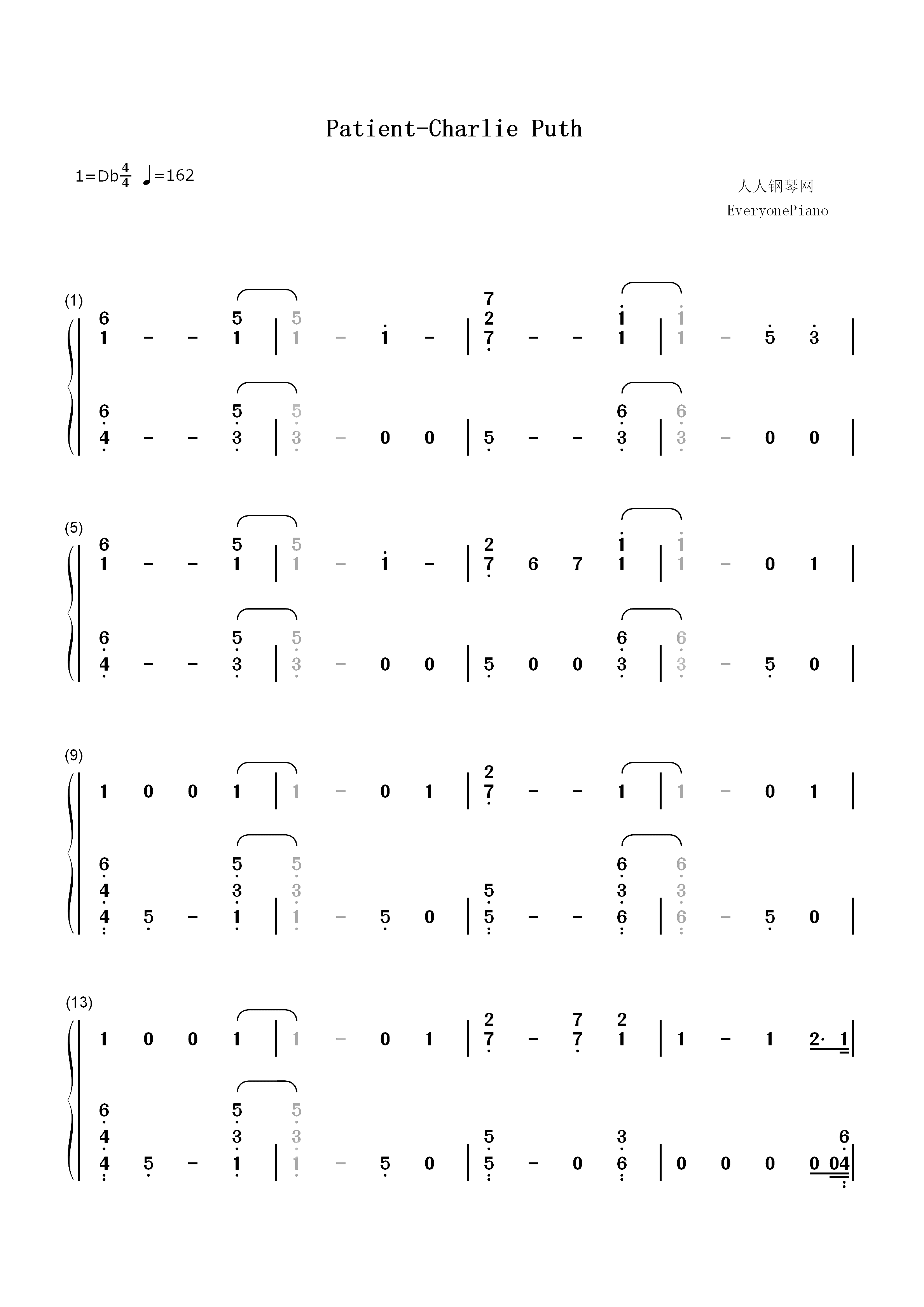 Patient-Charlie Puth双手简谱预览1