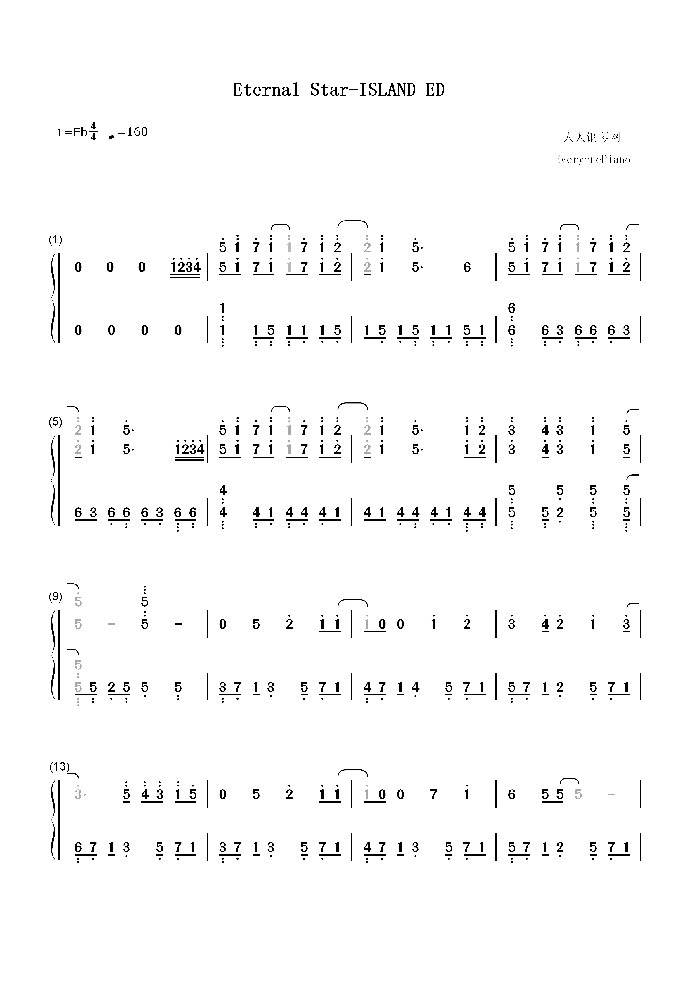 Eternal Star-ISLAND ED双手简谱预览1