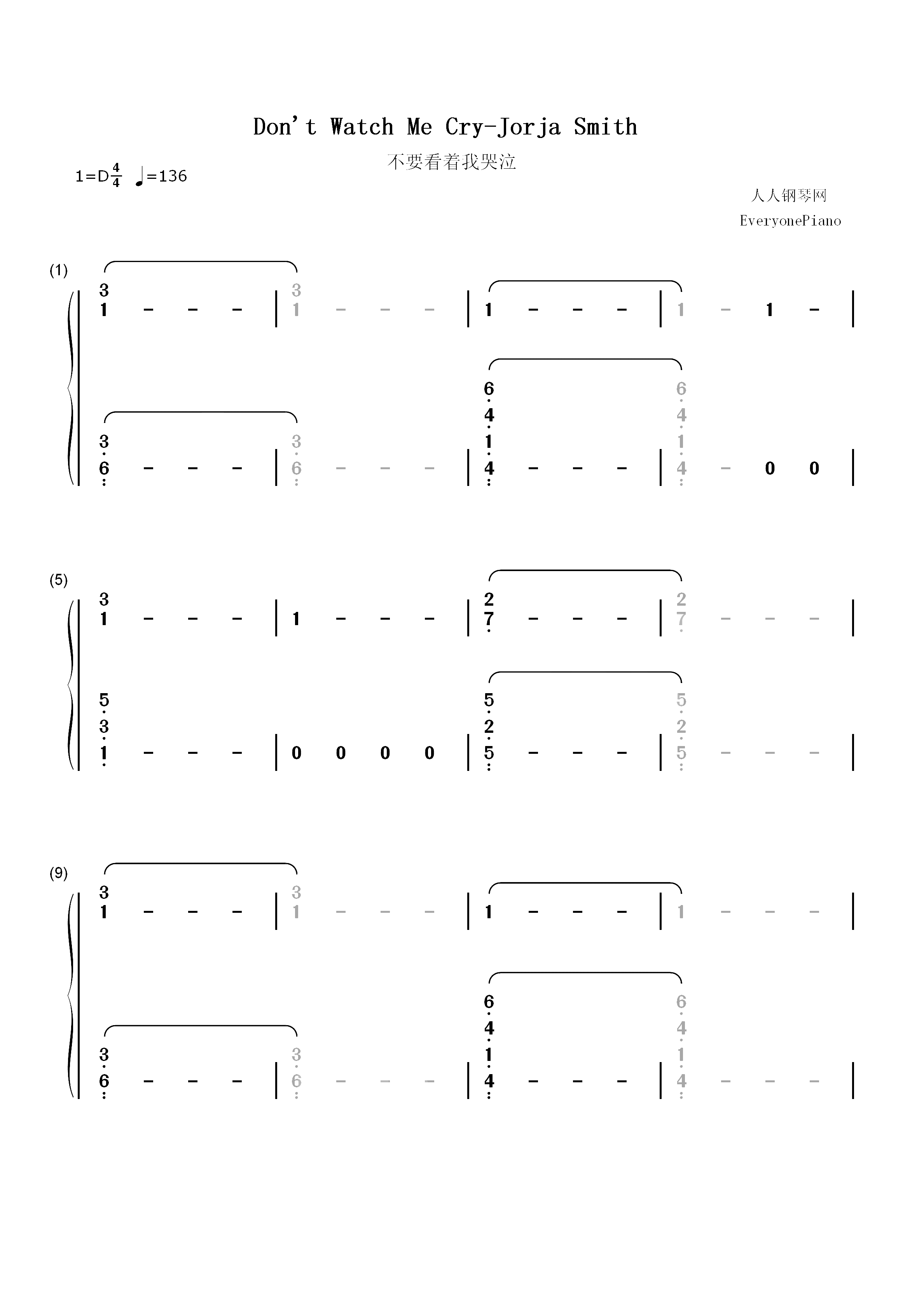 Dont Watch Me Cry-Jorja Smith双手简谱预览1