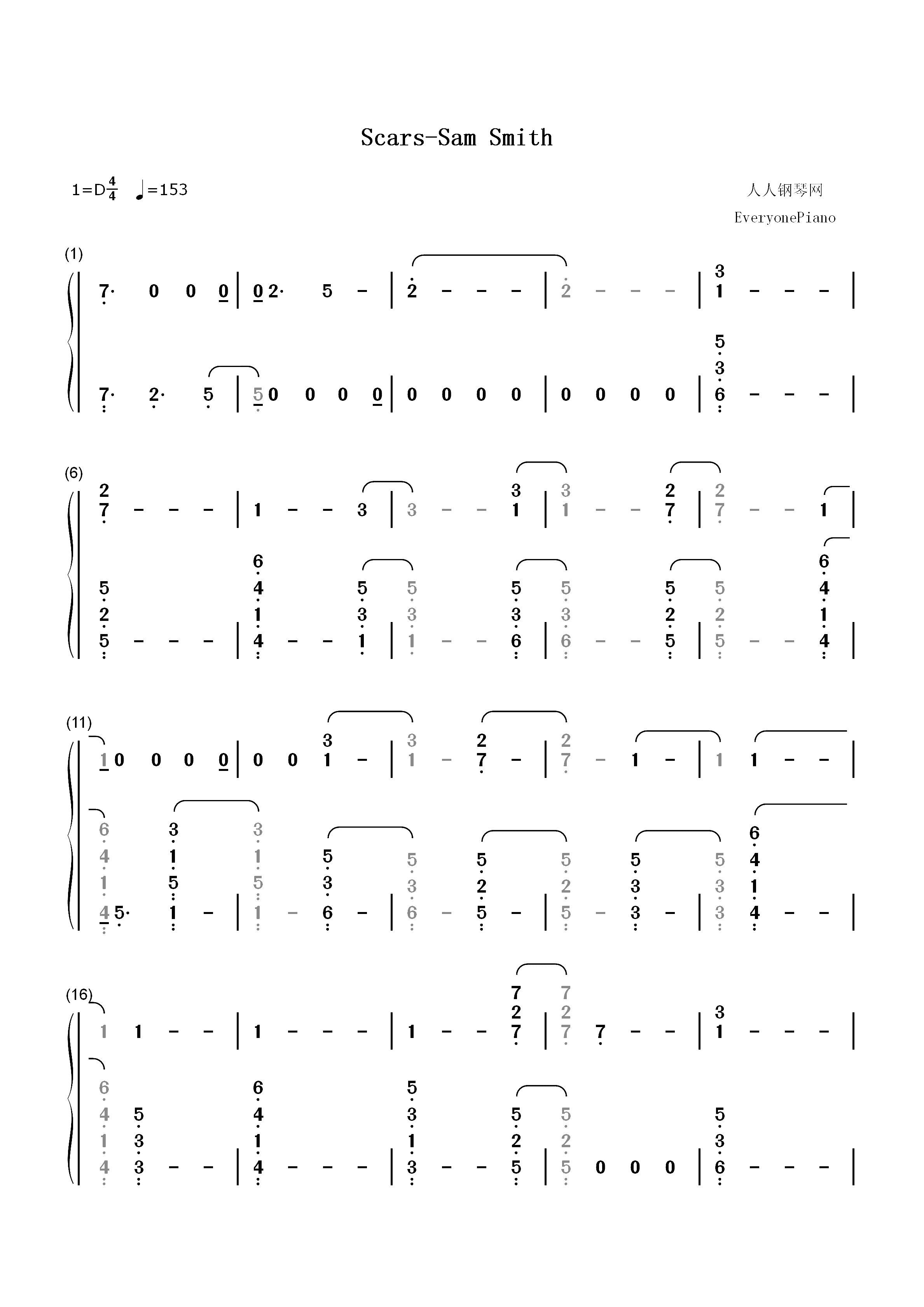 Scars-Sam Smith双手简谱预览1