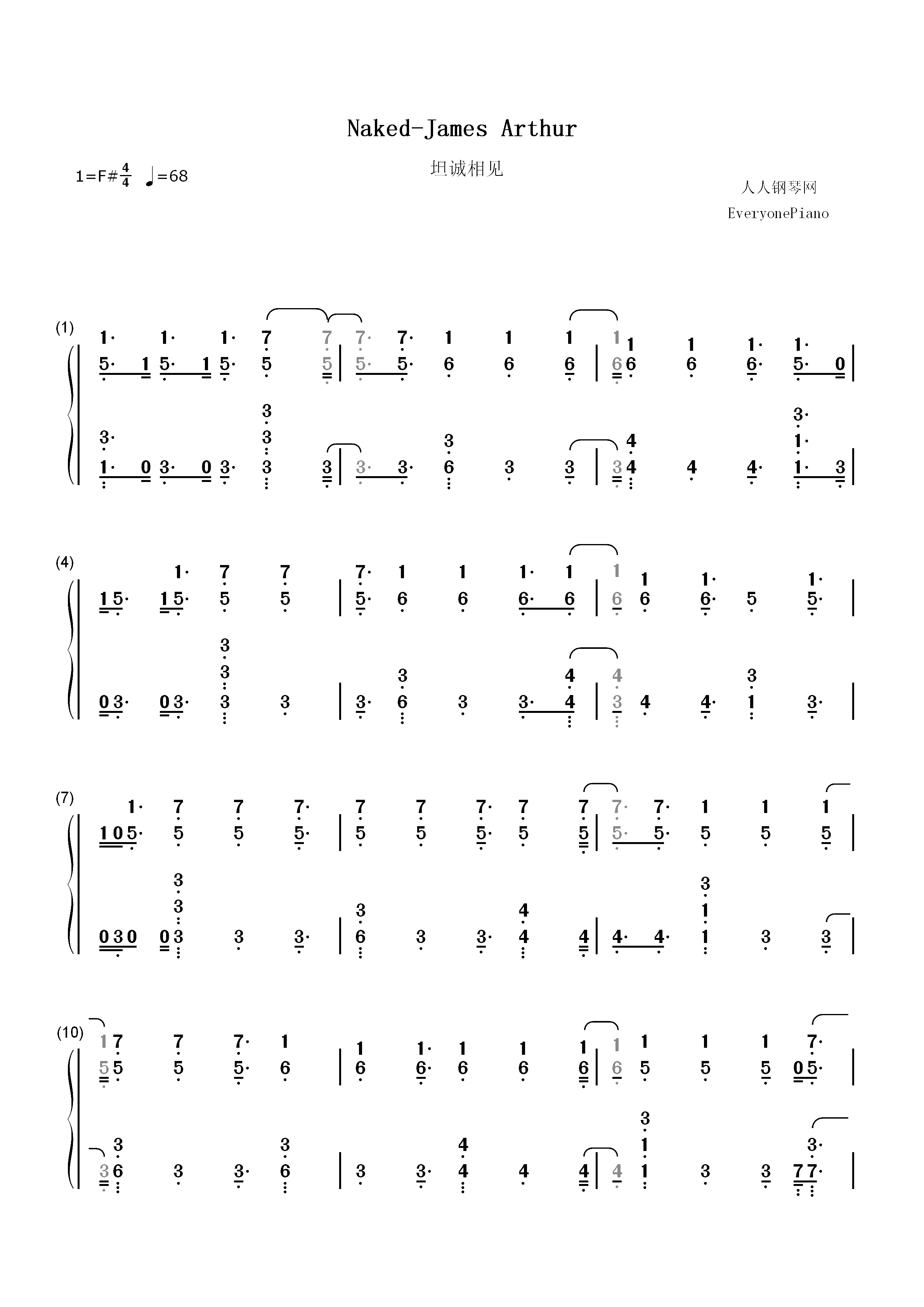 Naked-James Arthur双手简谱预览1