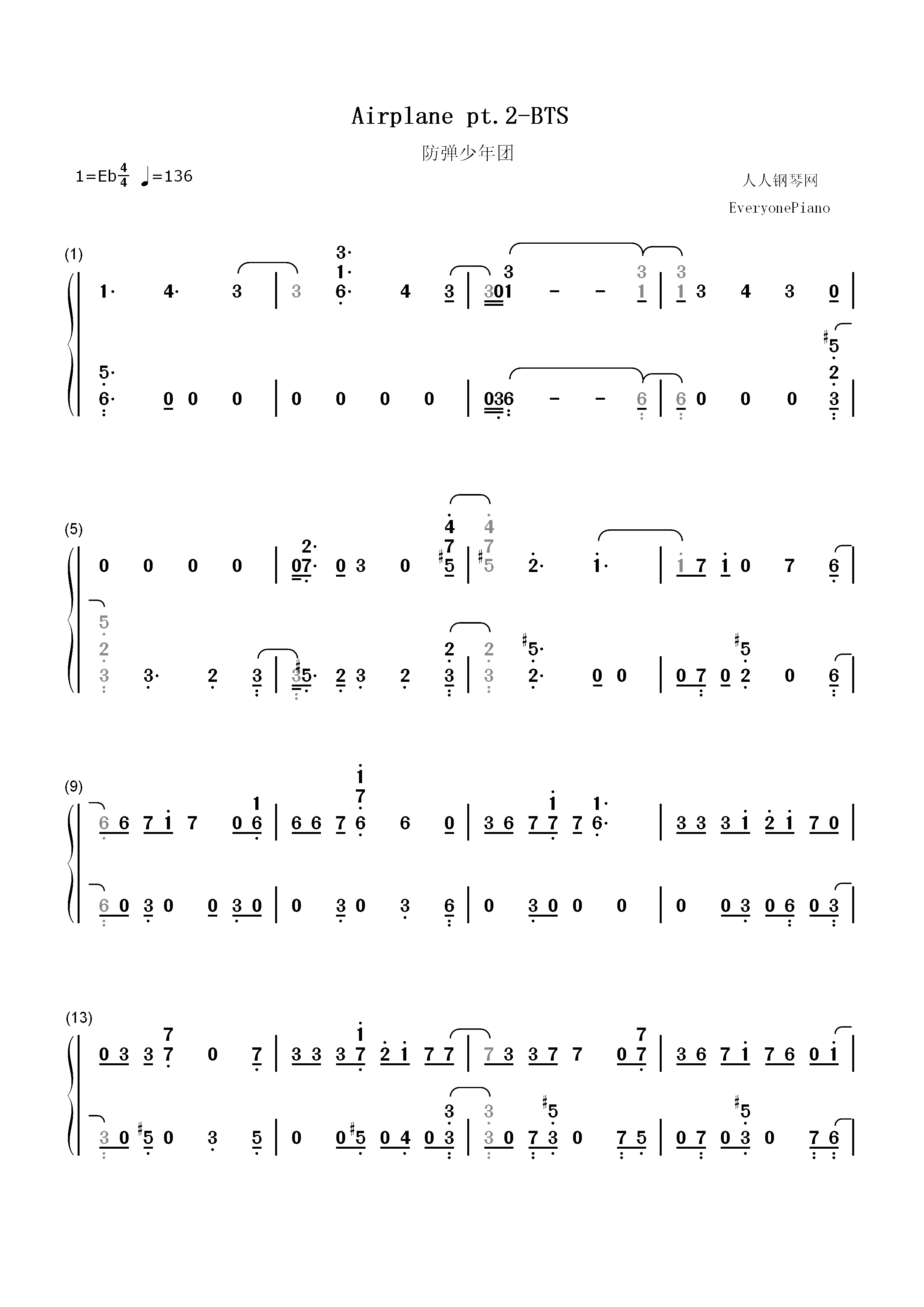 Airplane pt. 2-防弹少年团双手简谱预览1