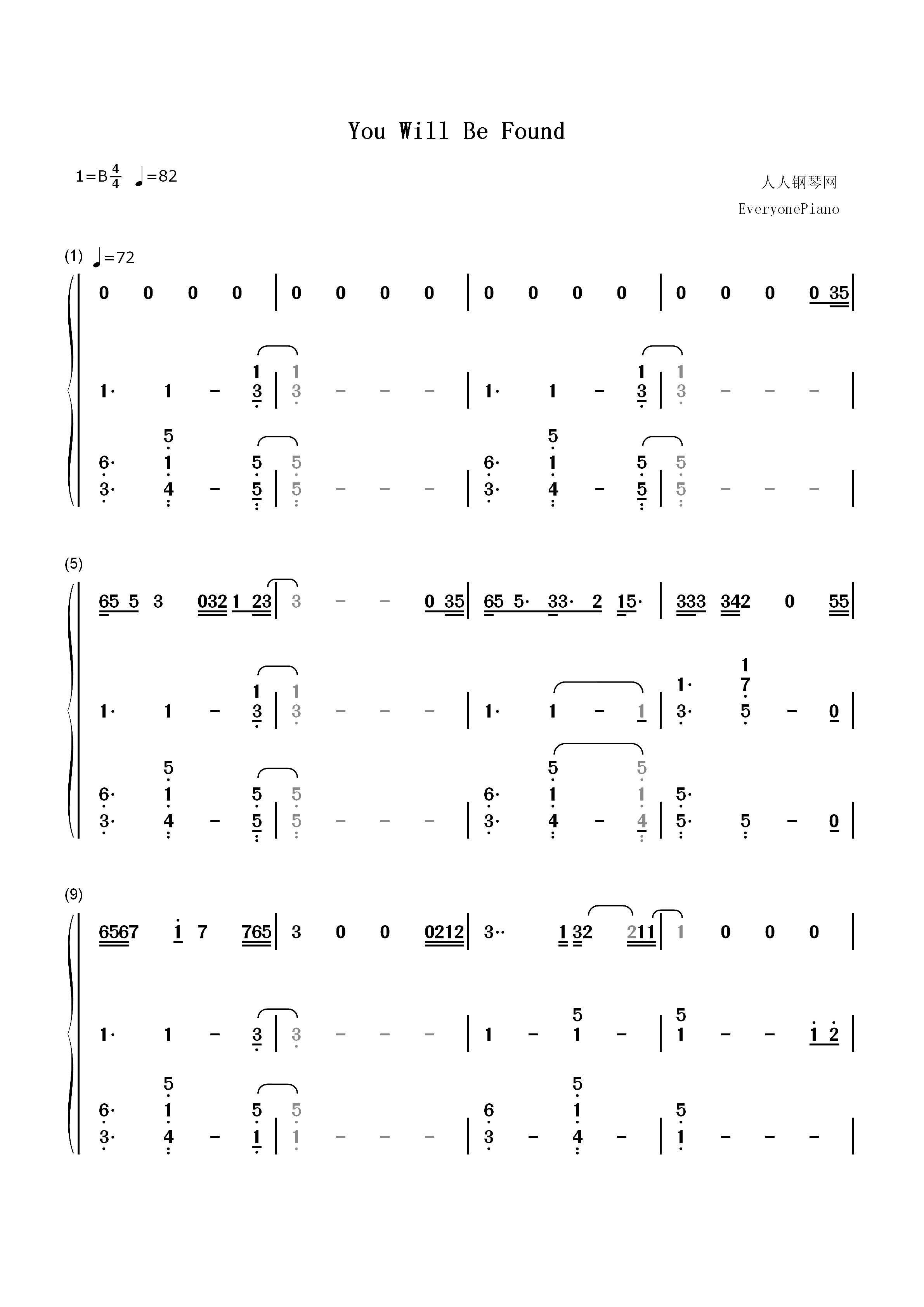You Will Be Found-亲爱的埃文汉森OST双手简谱预览1