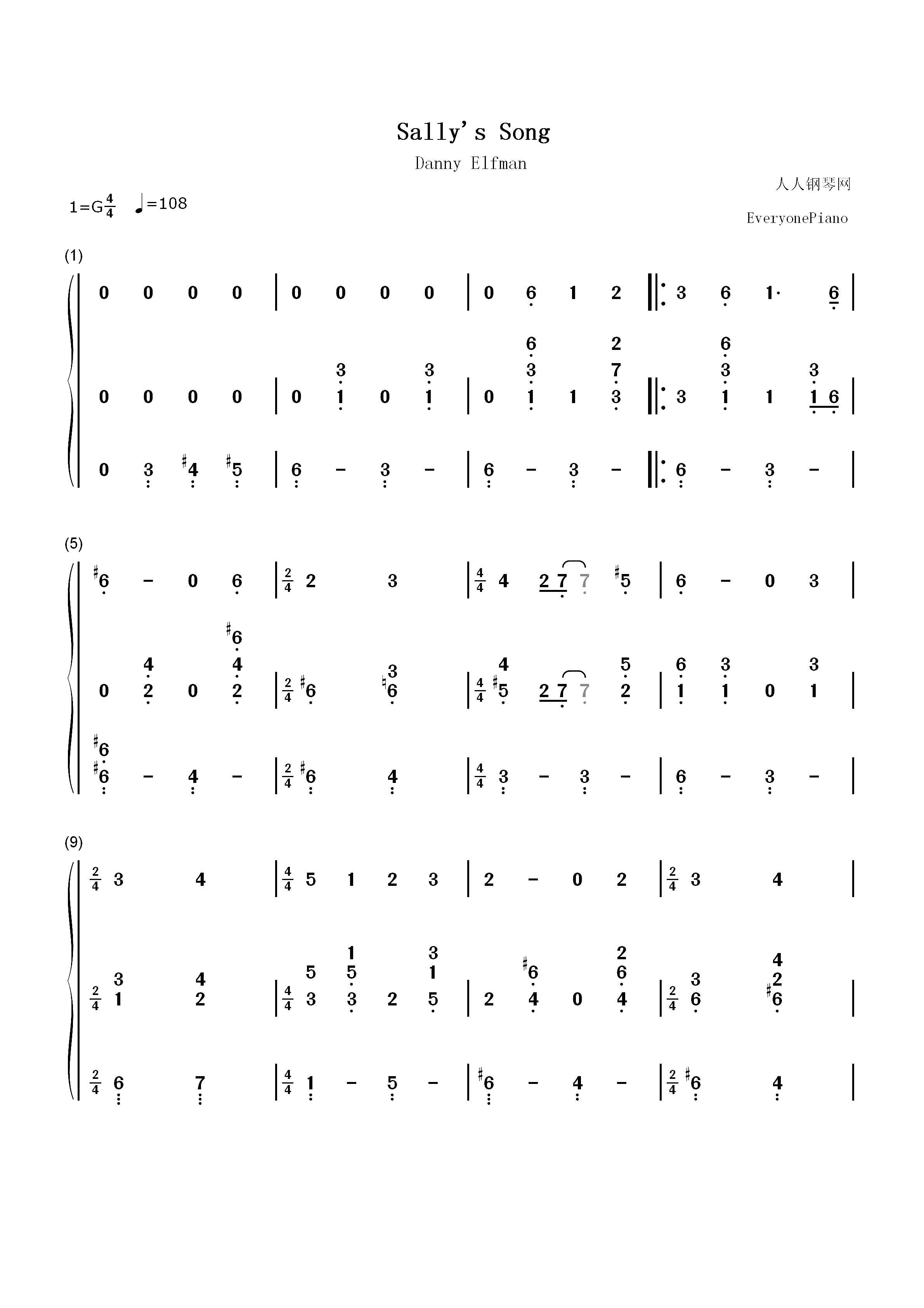 Sallys Song-圣诞夜惊魂OST双手简谱预览1