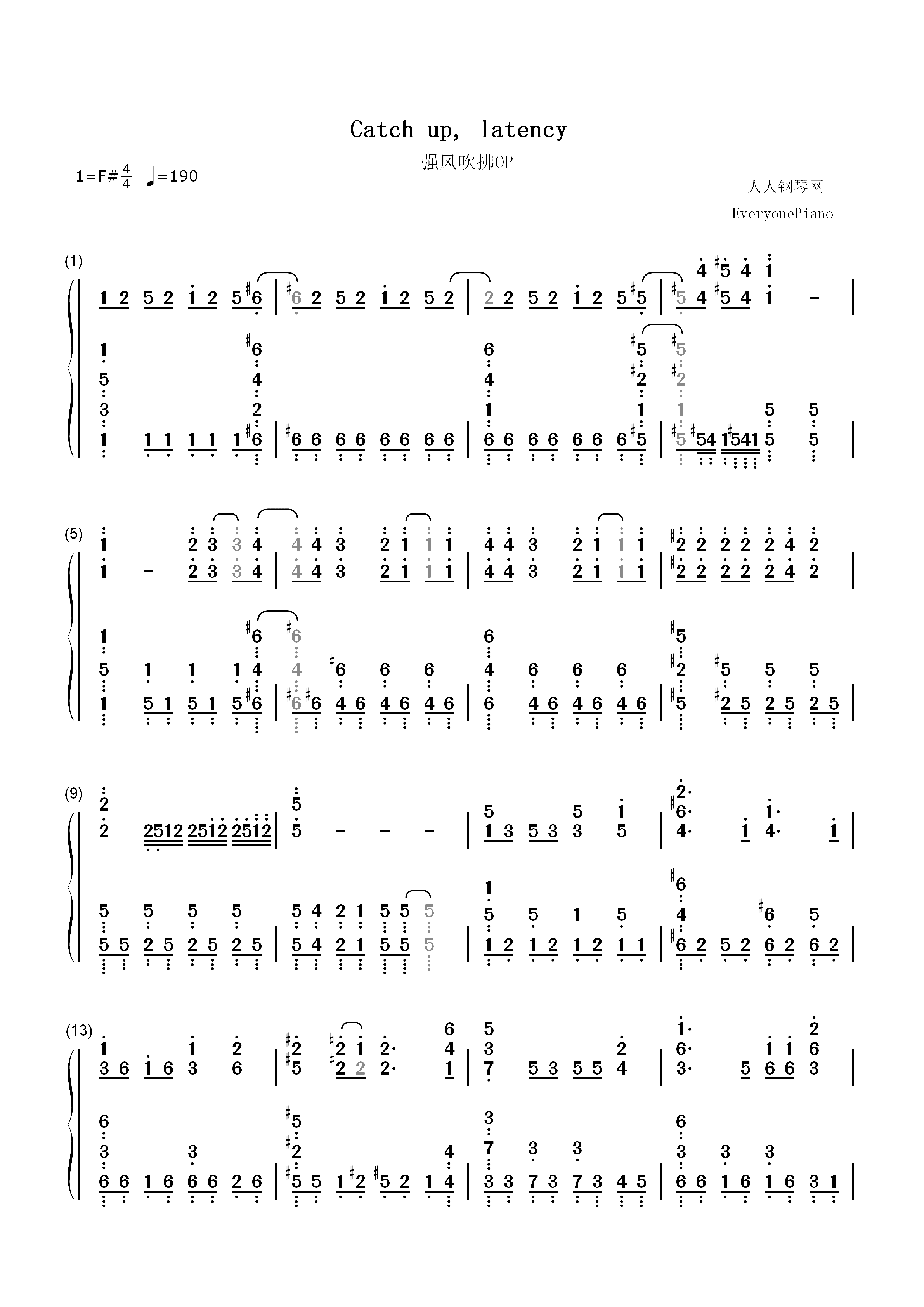 Catch up latency-强风吹拂OP双手简谱预览1