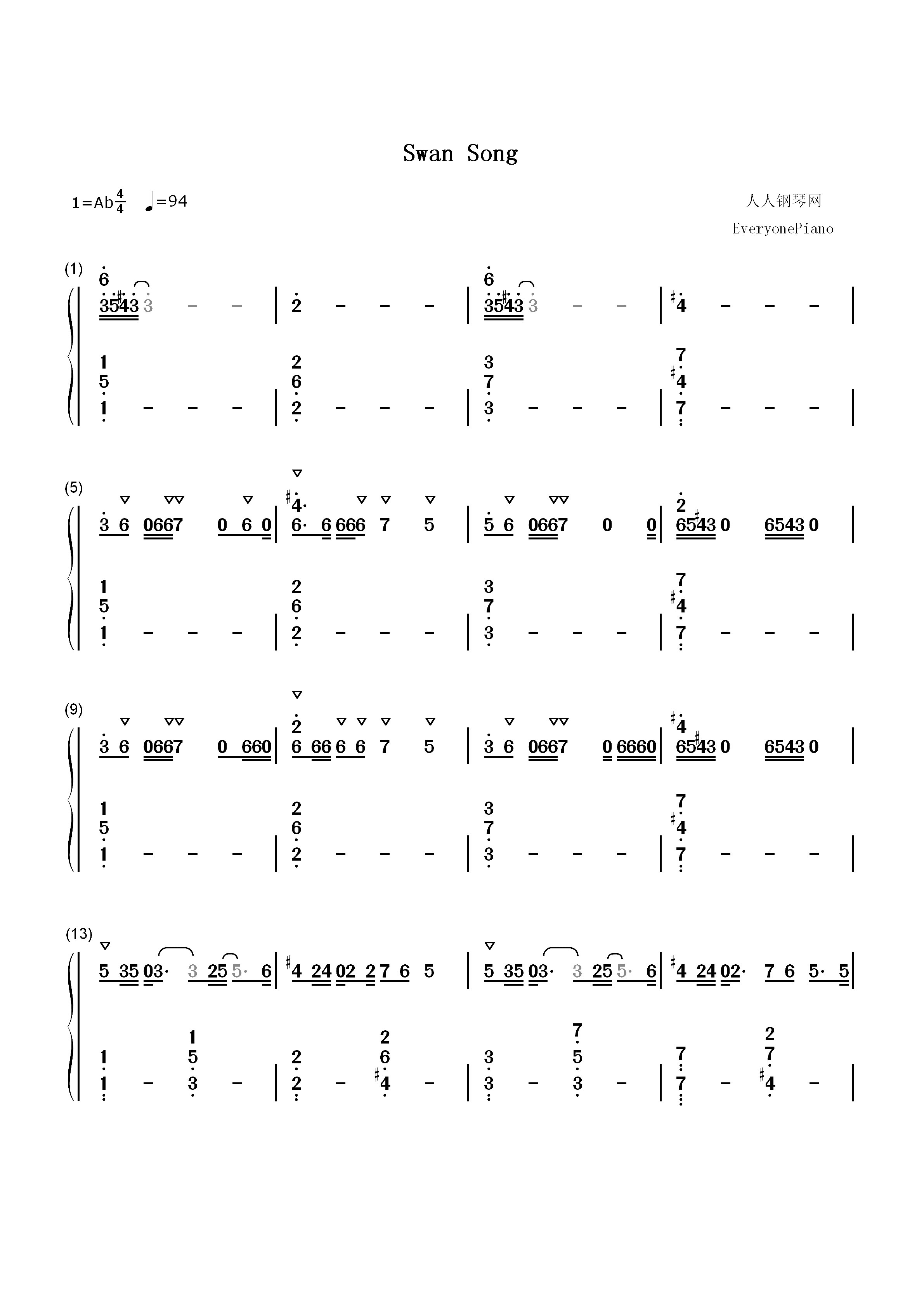 Swan Song-阿丽塔战斗天使OST双手简谱预览1