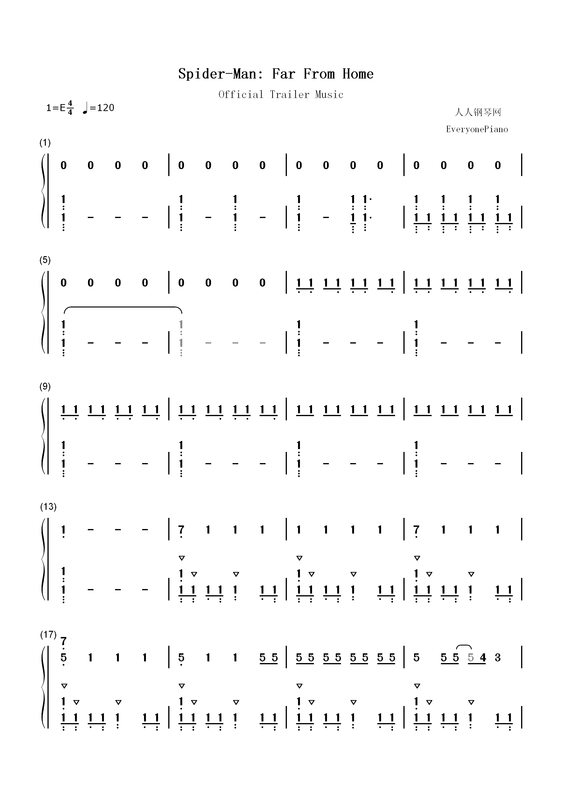 蜘蛛侠英雄远征官方预告片音乐双手简谱预览1