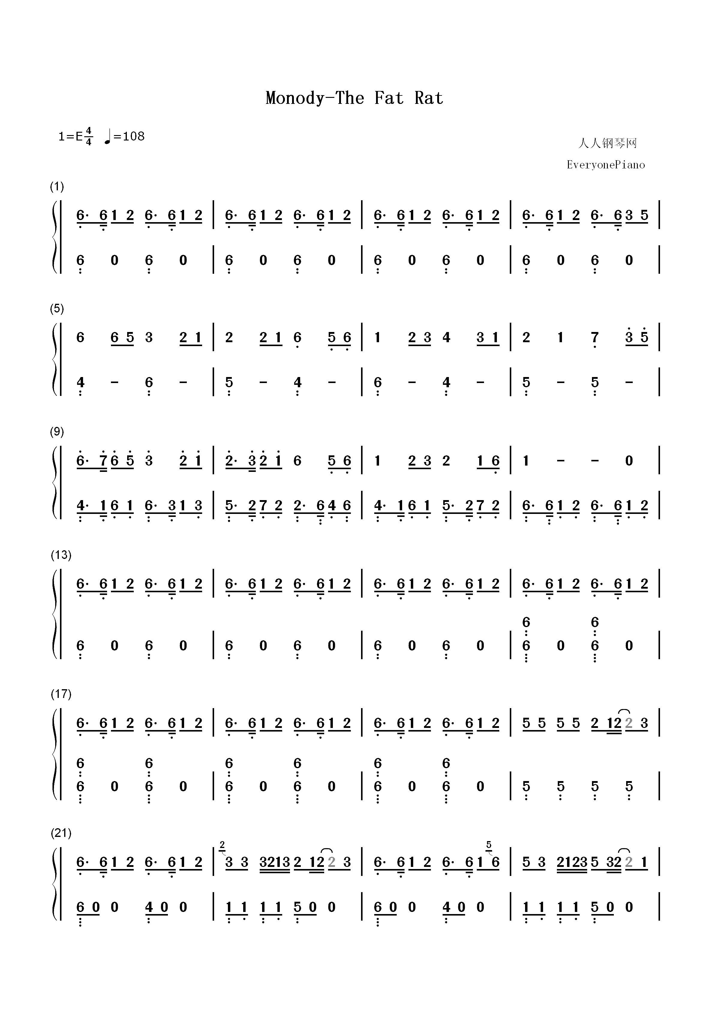 Monody-TheFatRat-抖音歌曲双手简谱预览1