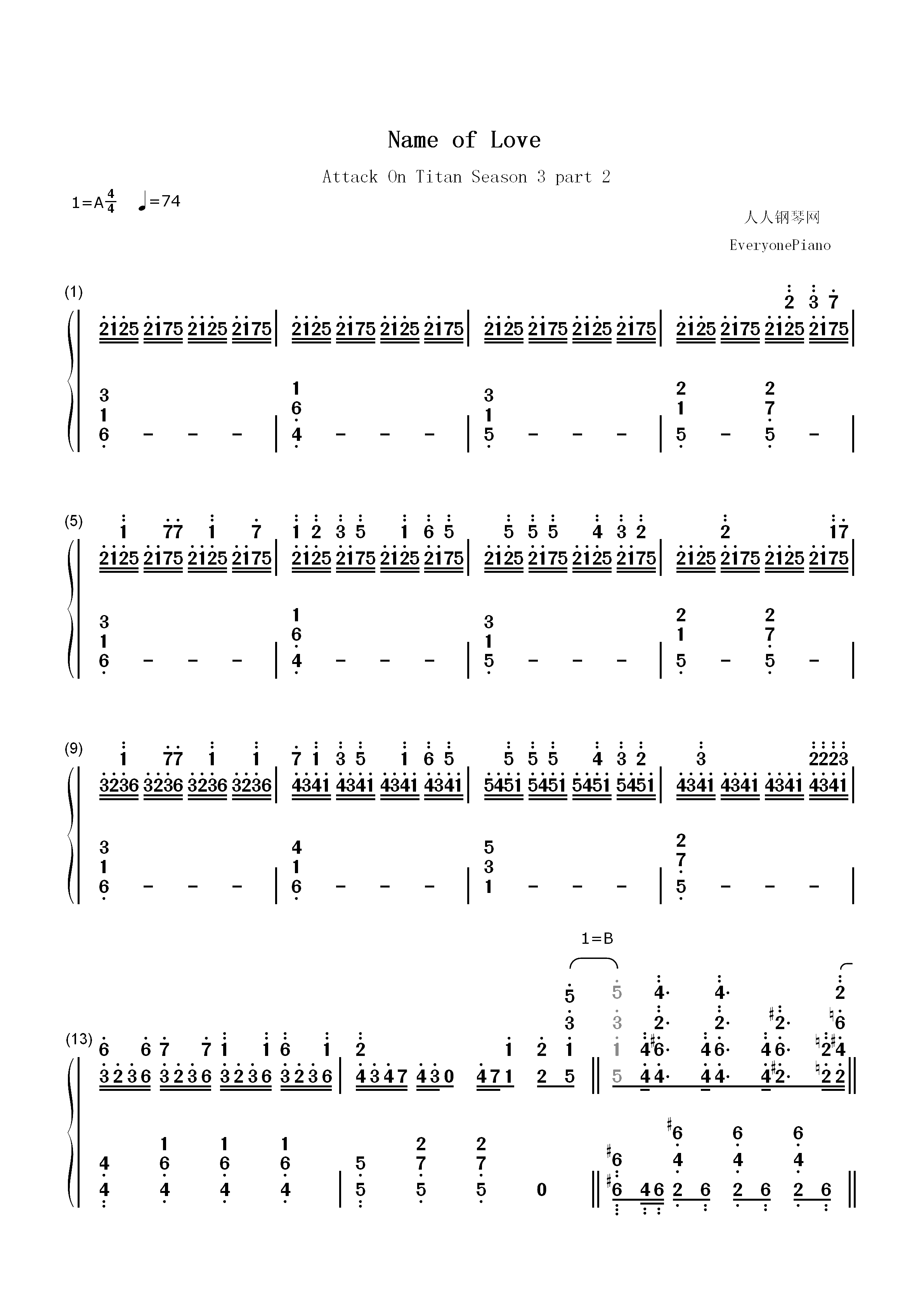 Name of Love-进击的巨人第三季ED2双手简谱预览1