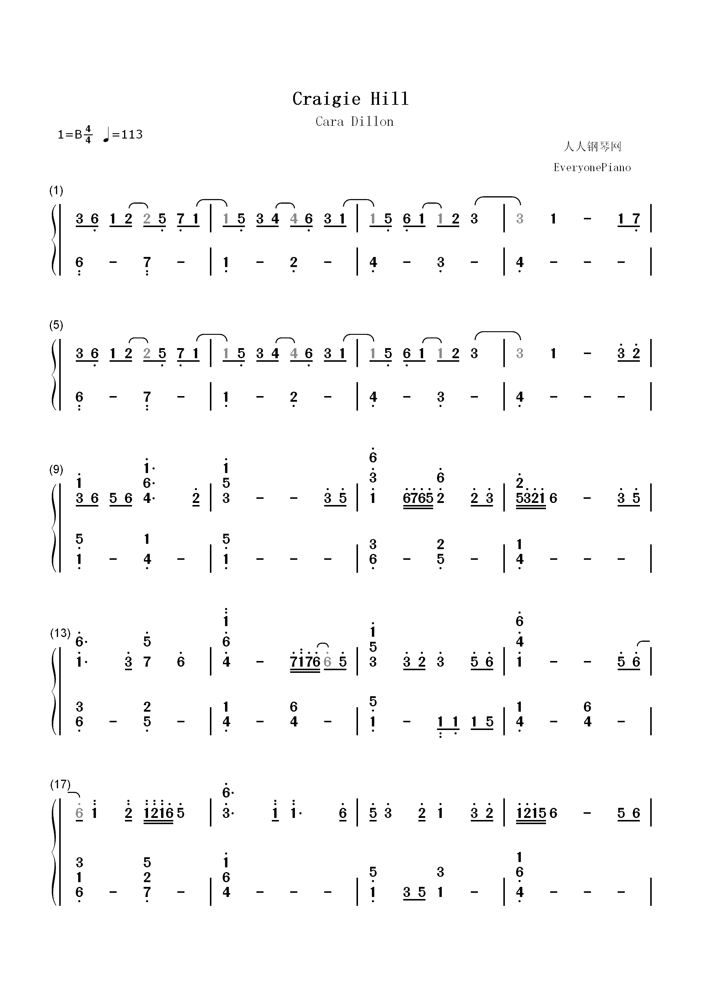 Craigie Hill-Cara Dillon双手简谱预览1