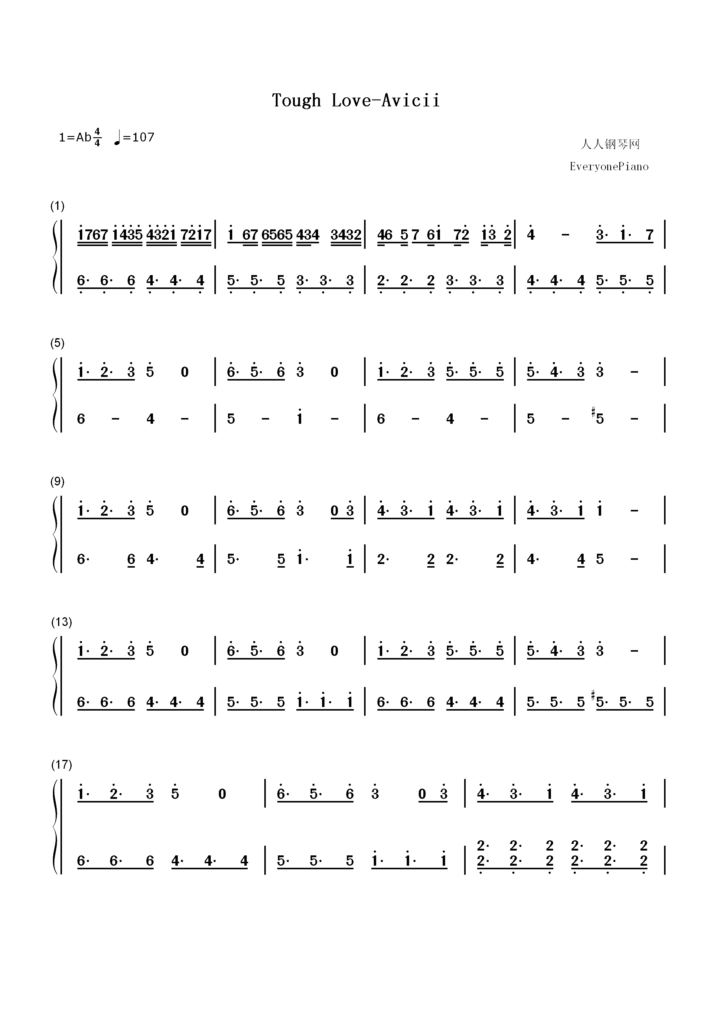 Tough Love-Avicii双手简谱预览1