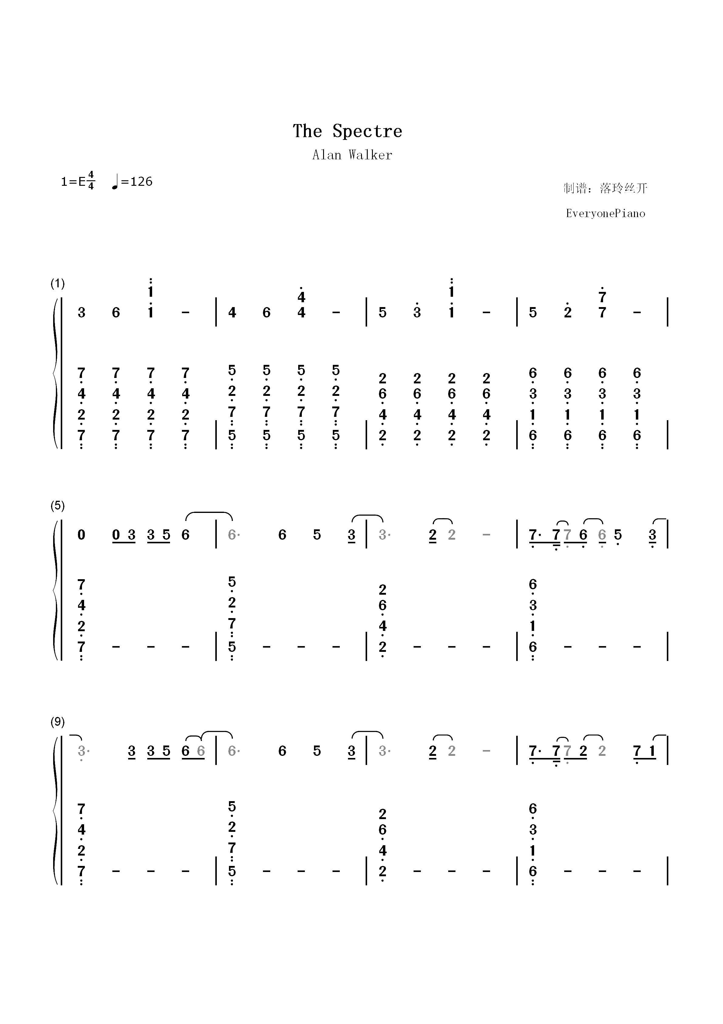 The Spectre-Alan Walker双手简谱预览1