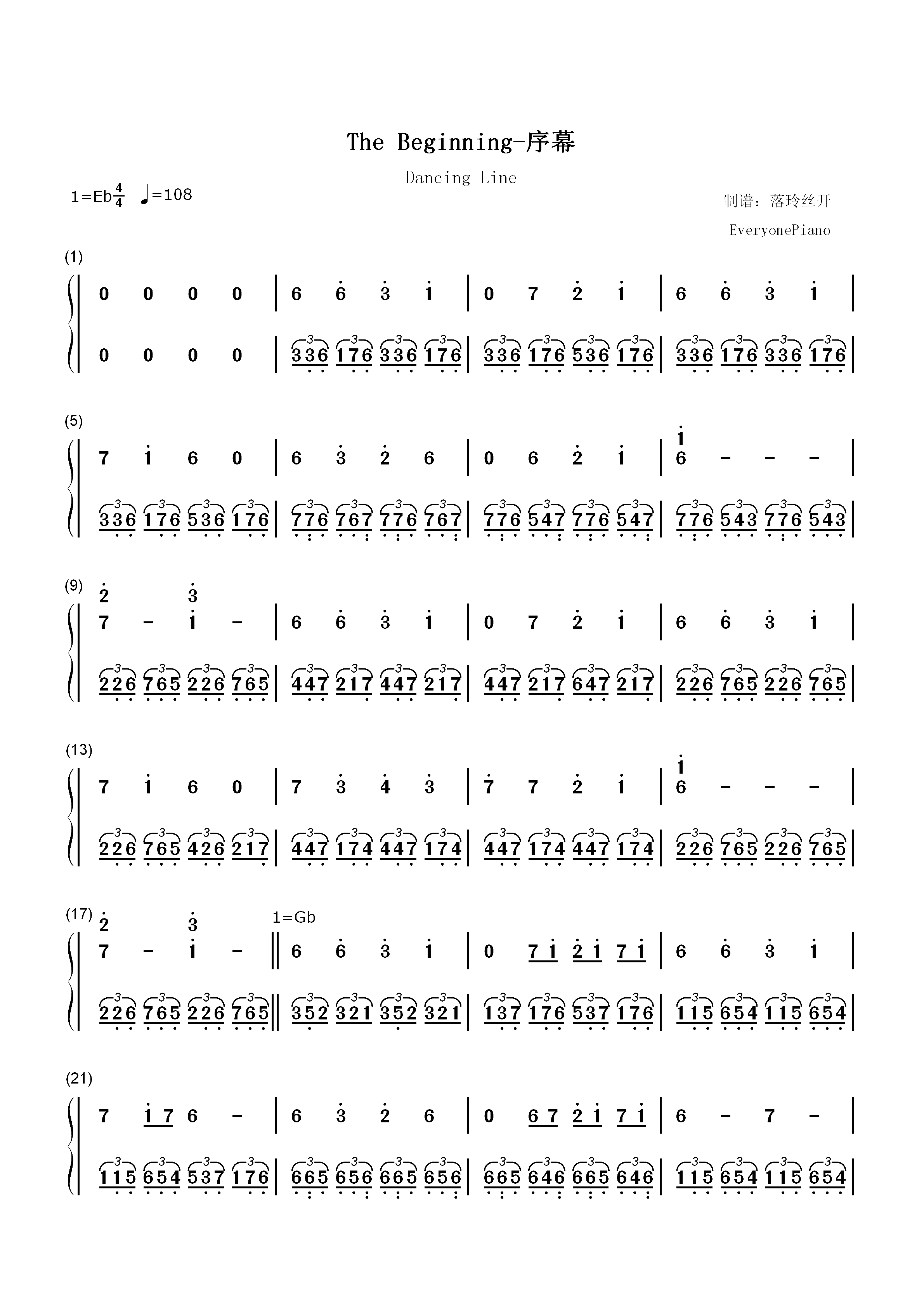 The Beginning-序幕-跳舞的线双手简谱预览1