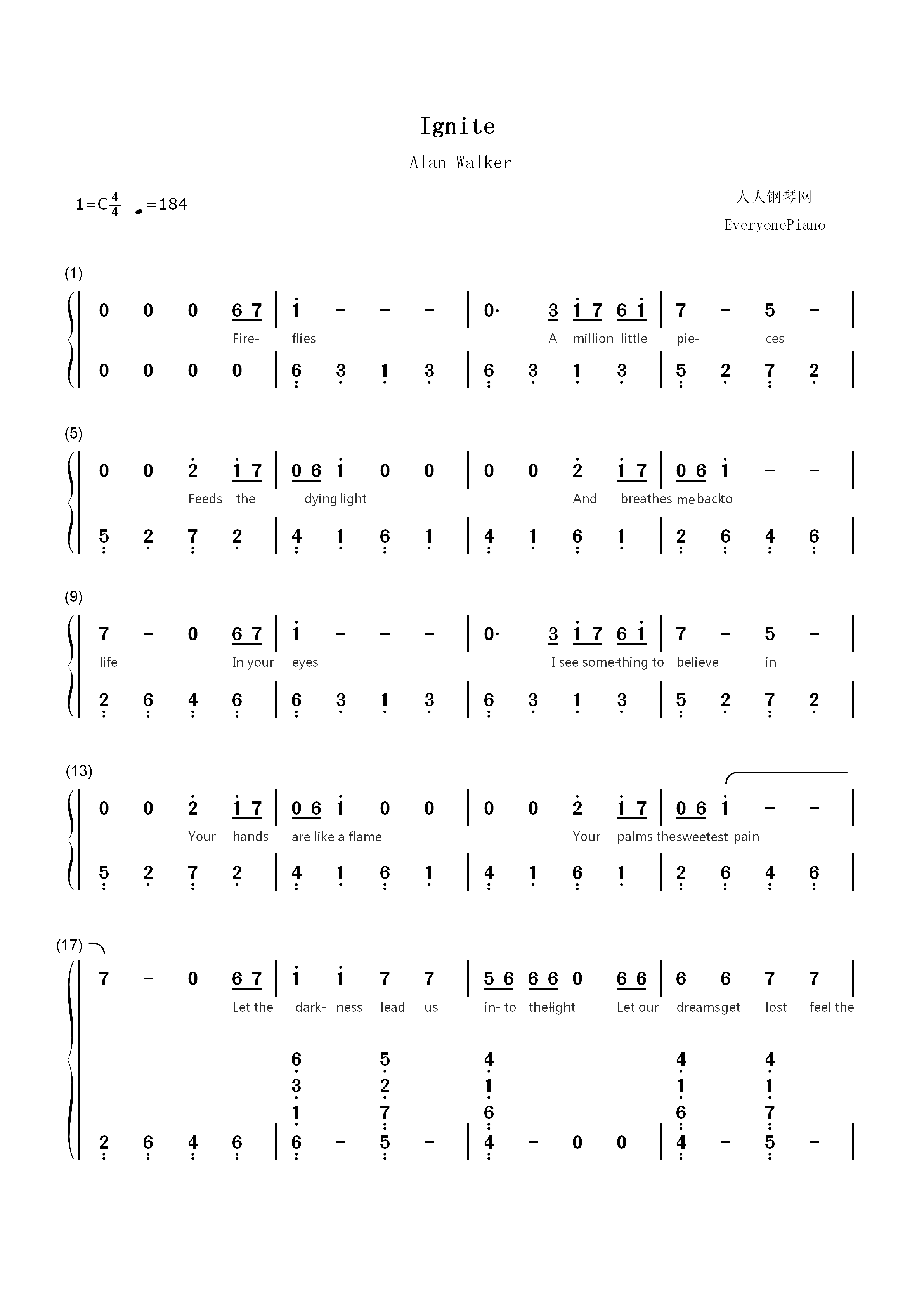 Ignite-人声版双手简谱预览1