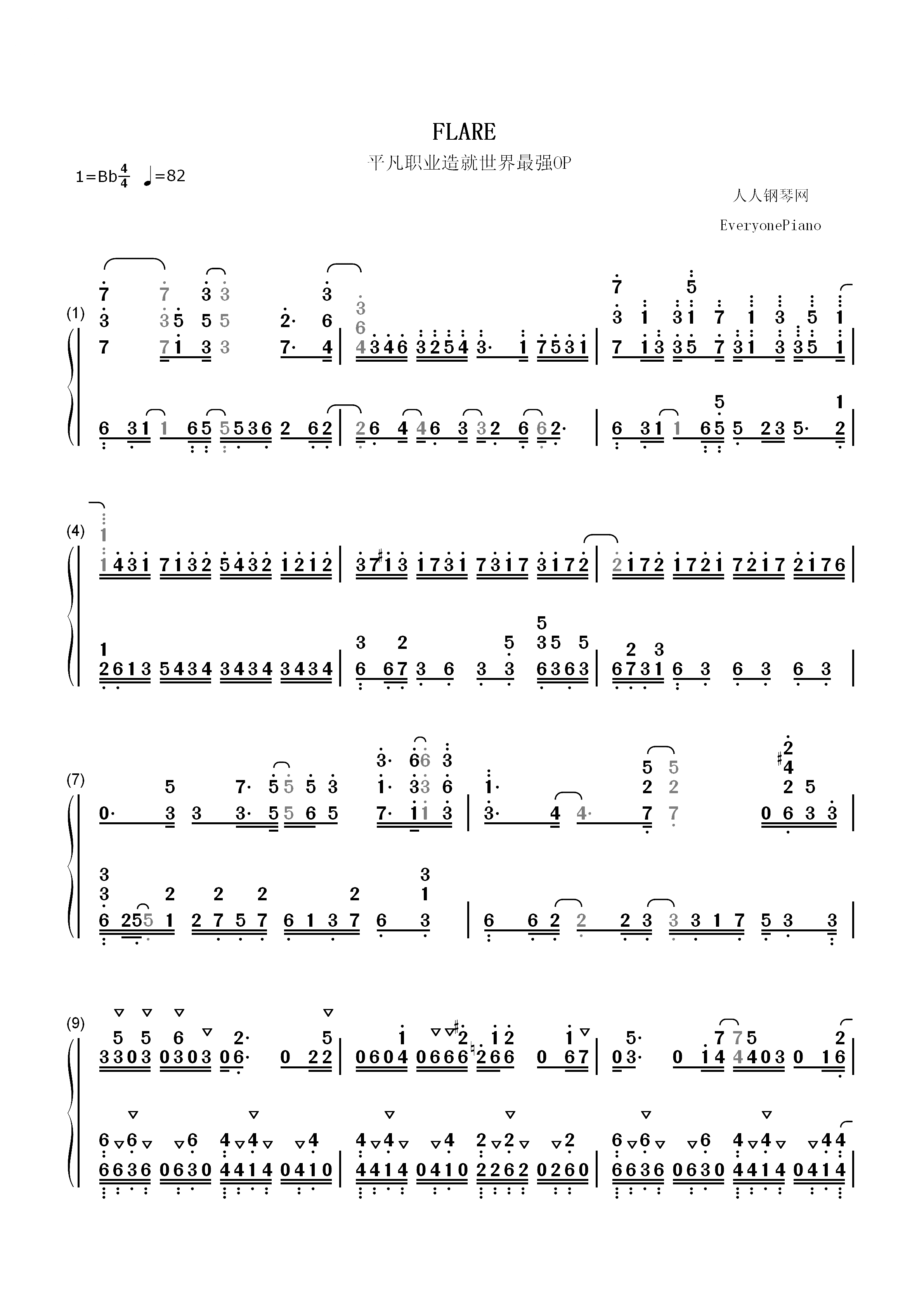 FLARE-平凡职业造就世界最强OP双手简谱预览1