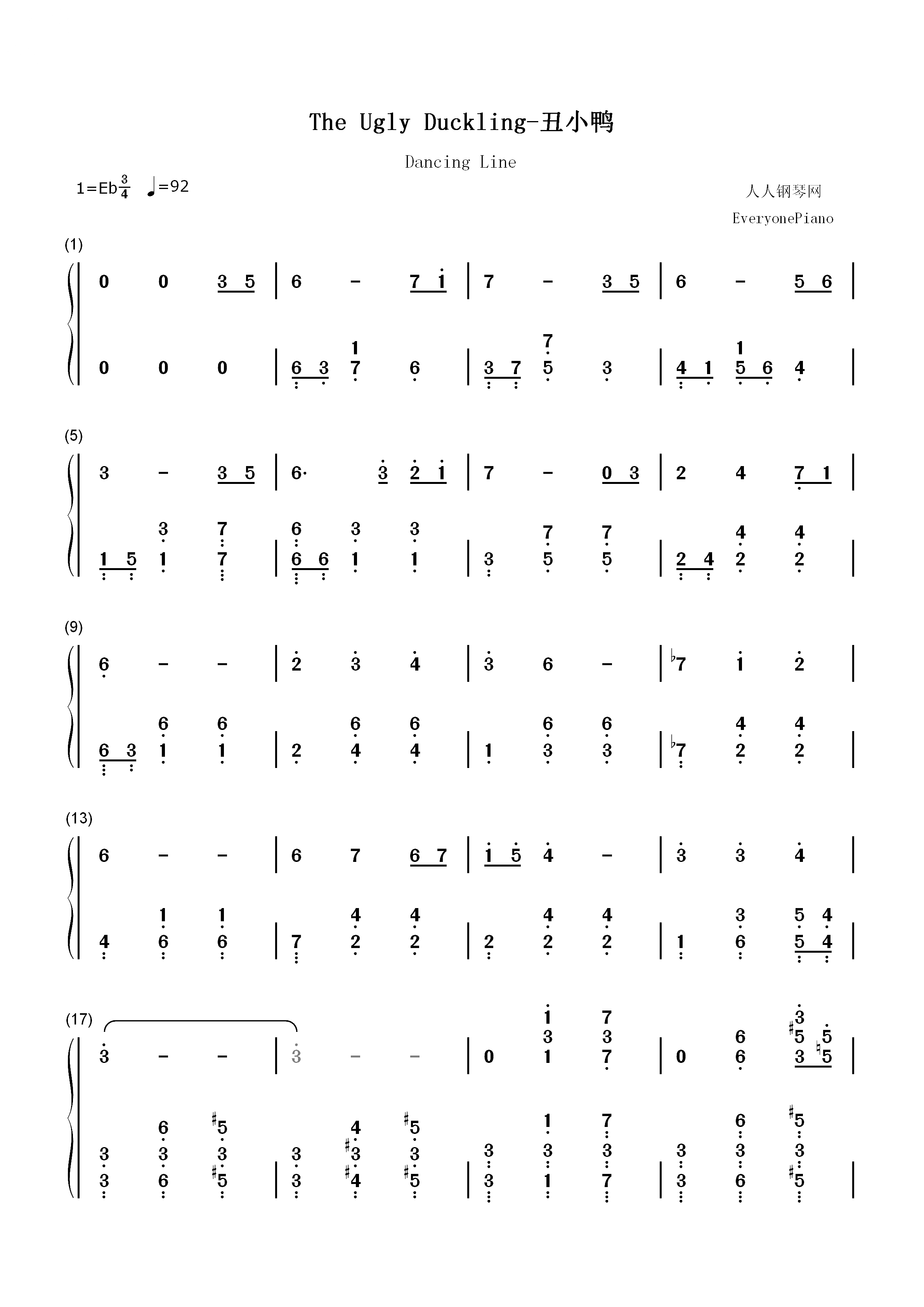 The Ugly Duckling-丑小鸭-跳舞的线双手简谱预览1