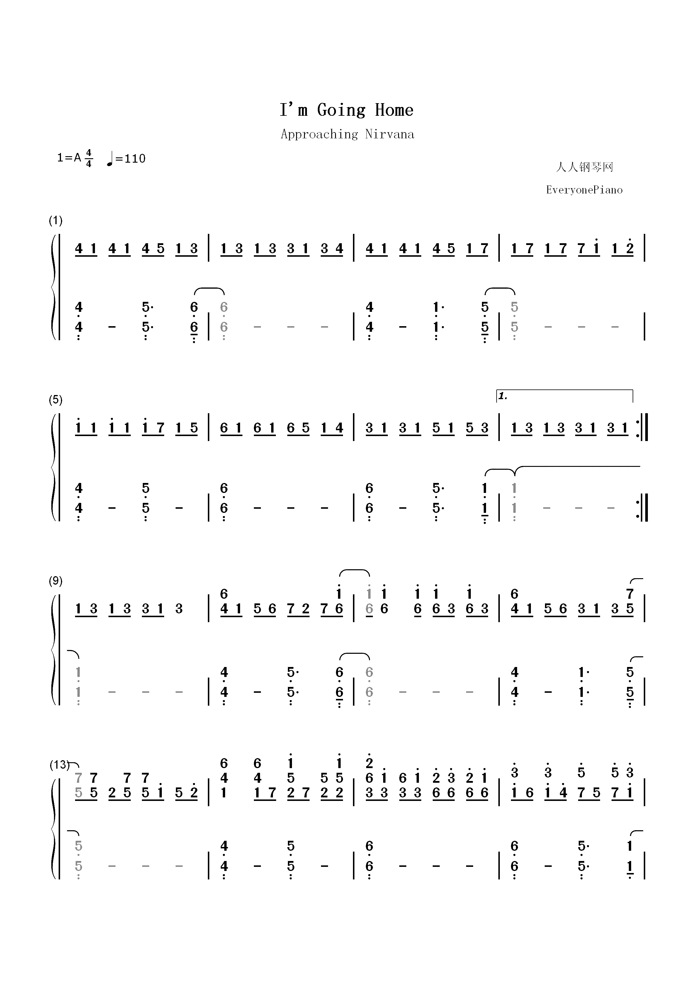Im Going Home-Approaching Nirvana双手简谱预览1