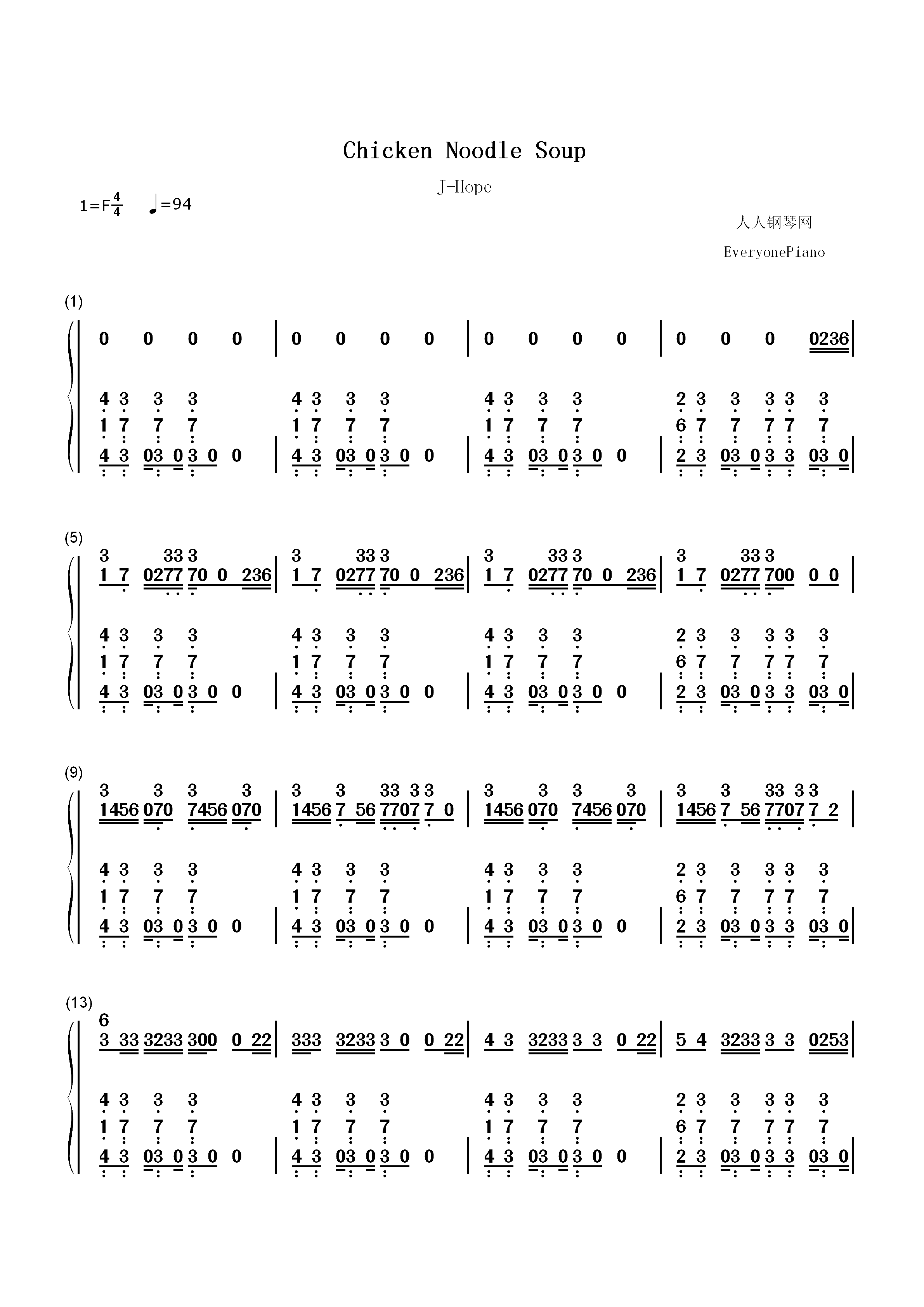 Chicken Noodle Soup-J-Hope双手简谱预览1