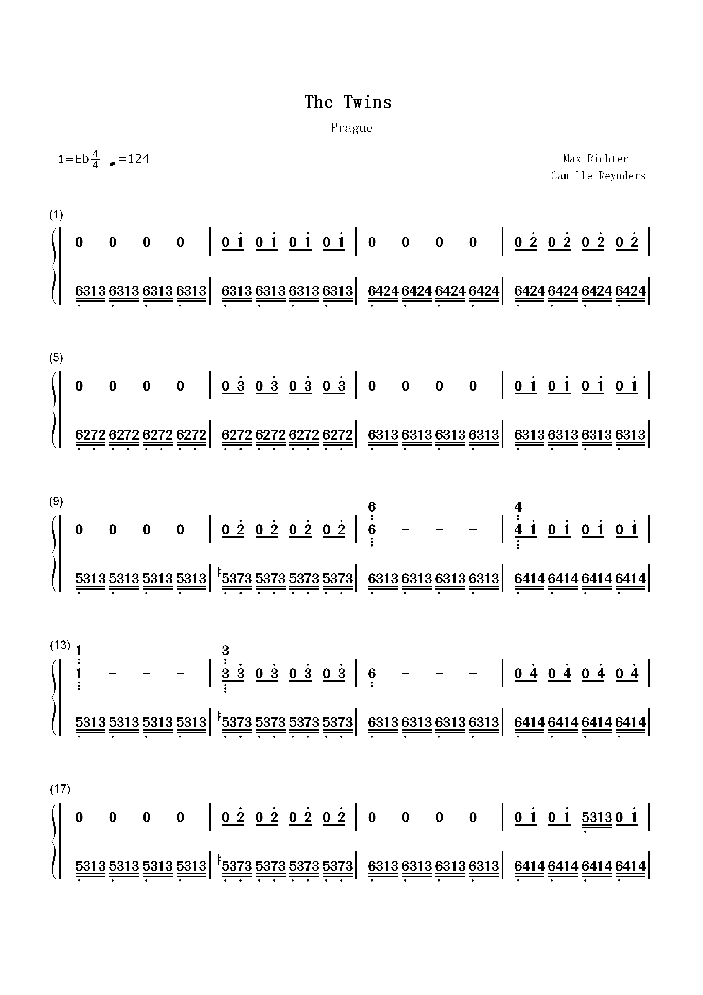 The Twins-Max Richter双手简谱预览1
