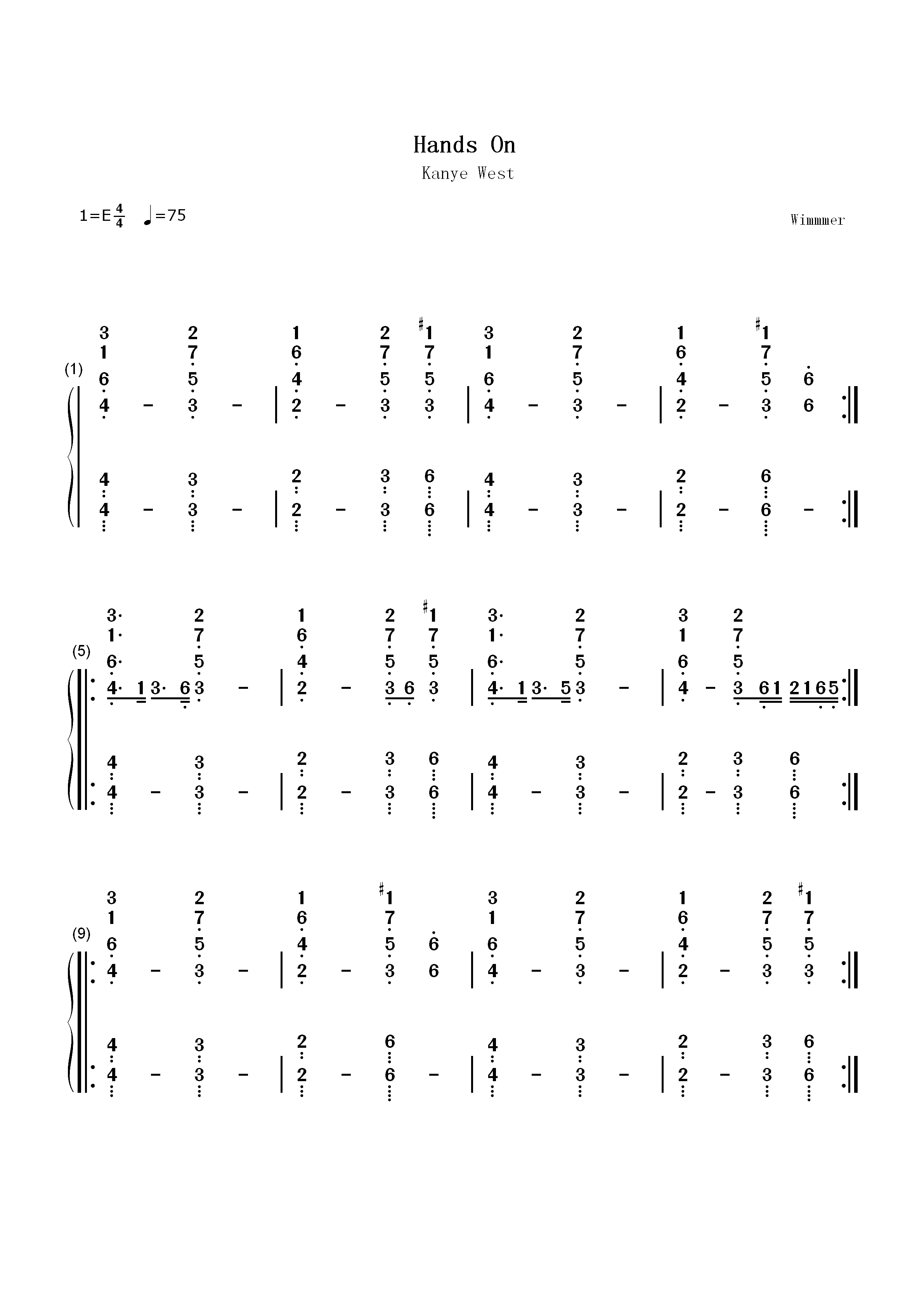 Hands On-Kanye West ft Fred Hammond双手简谱预览1