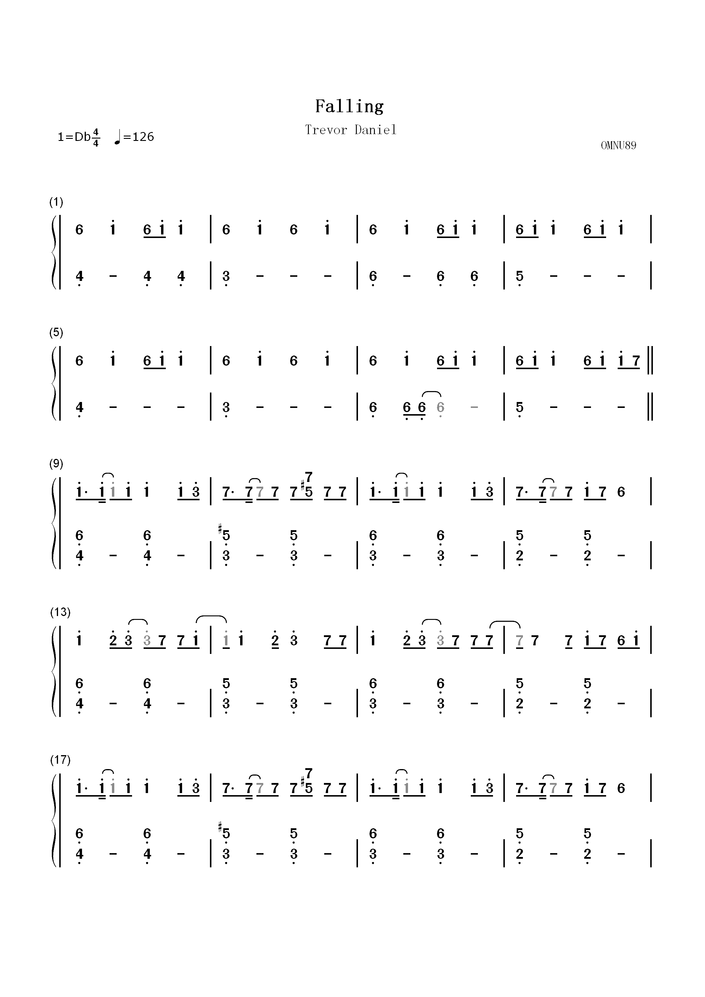 Falling-Trevor Daniel双手简谱预览1