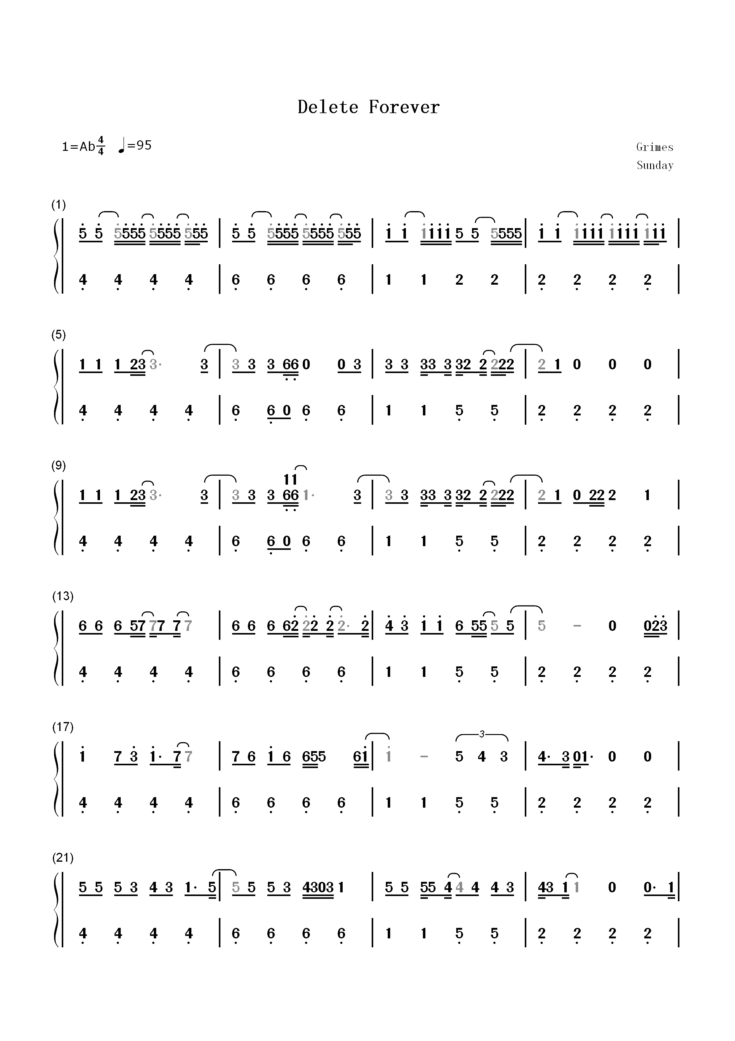 Delete Forever-Grimes双手简谱预览1