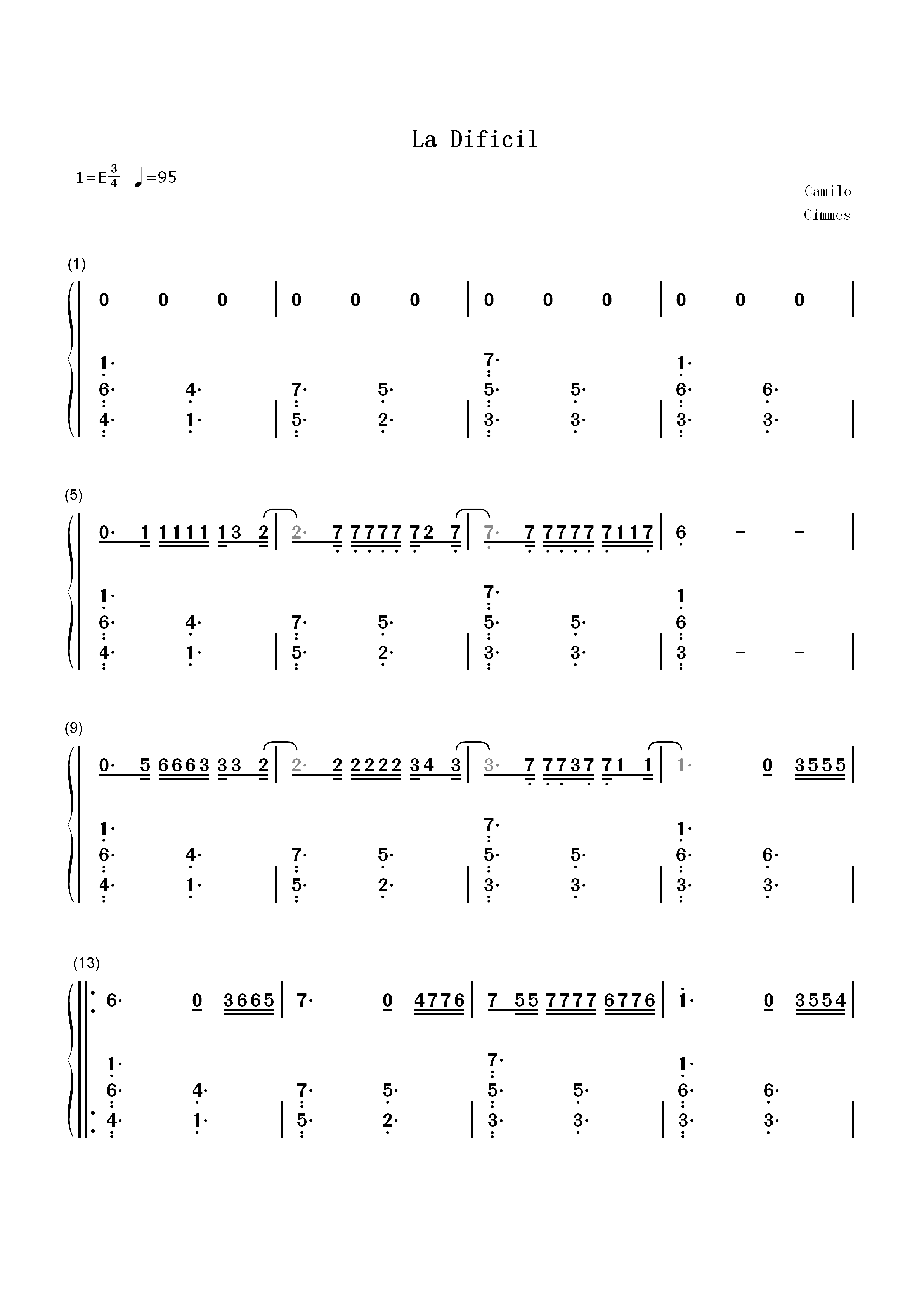 La Difícil-Camilo双手简谱预览1