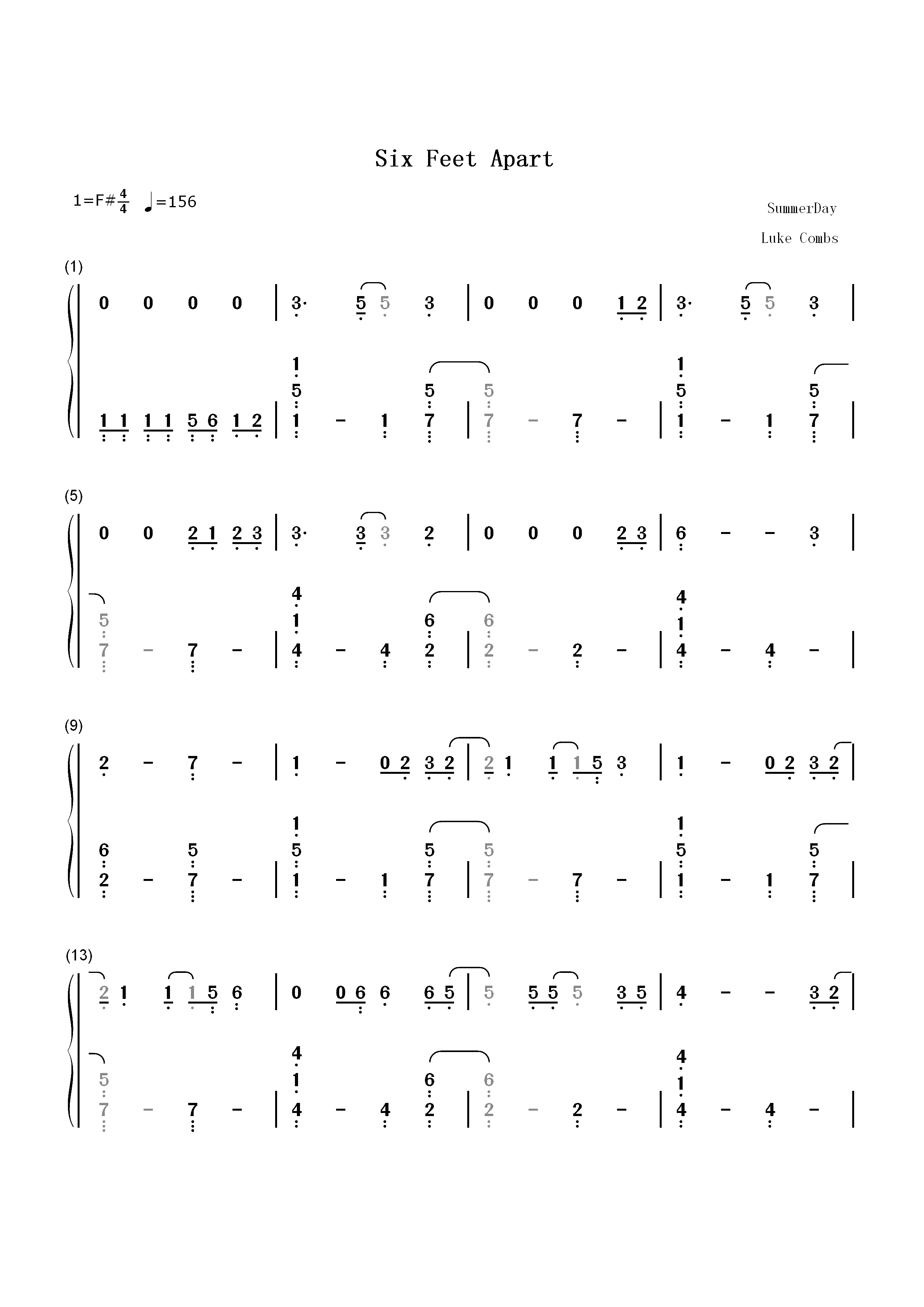 Six Feet Apart-Luke Combs双手简谱预览1