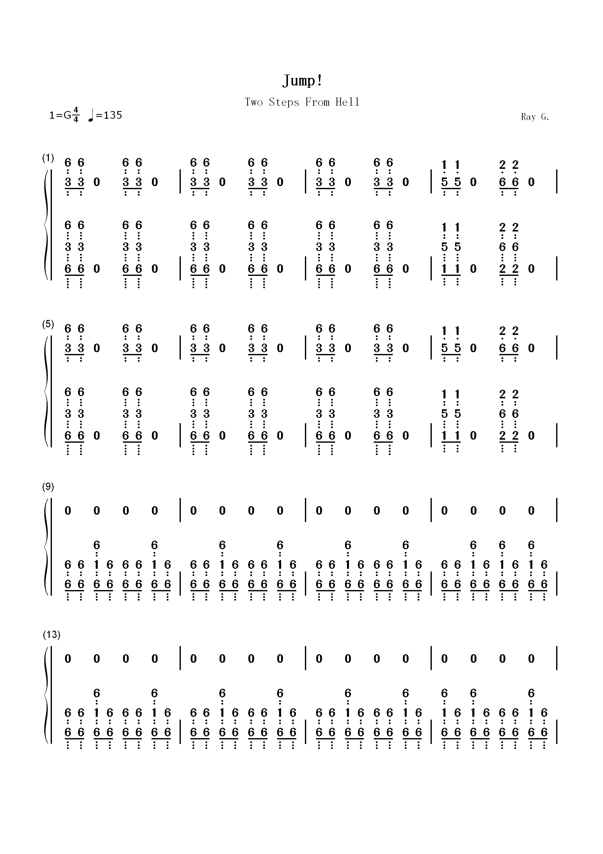 Jump-Two Steps From Hell双手简谱预览1