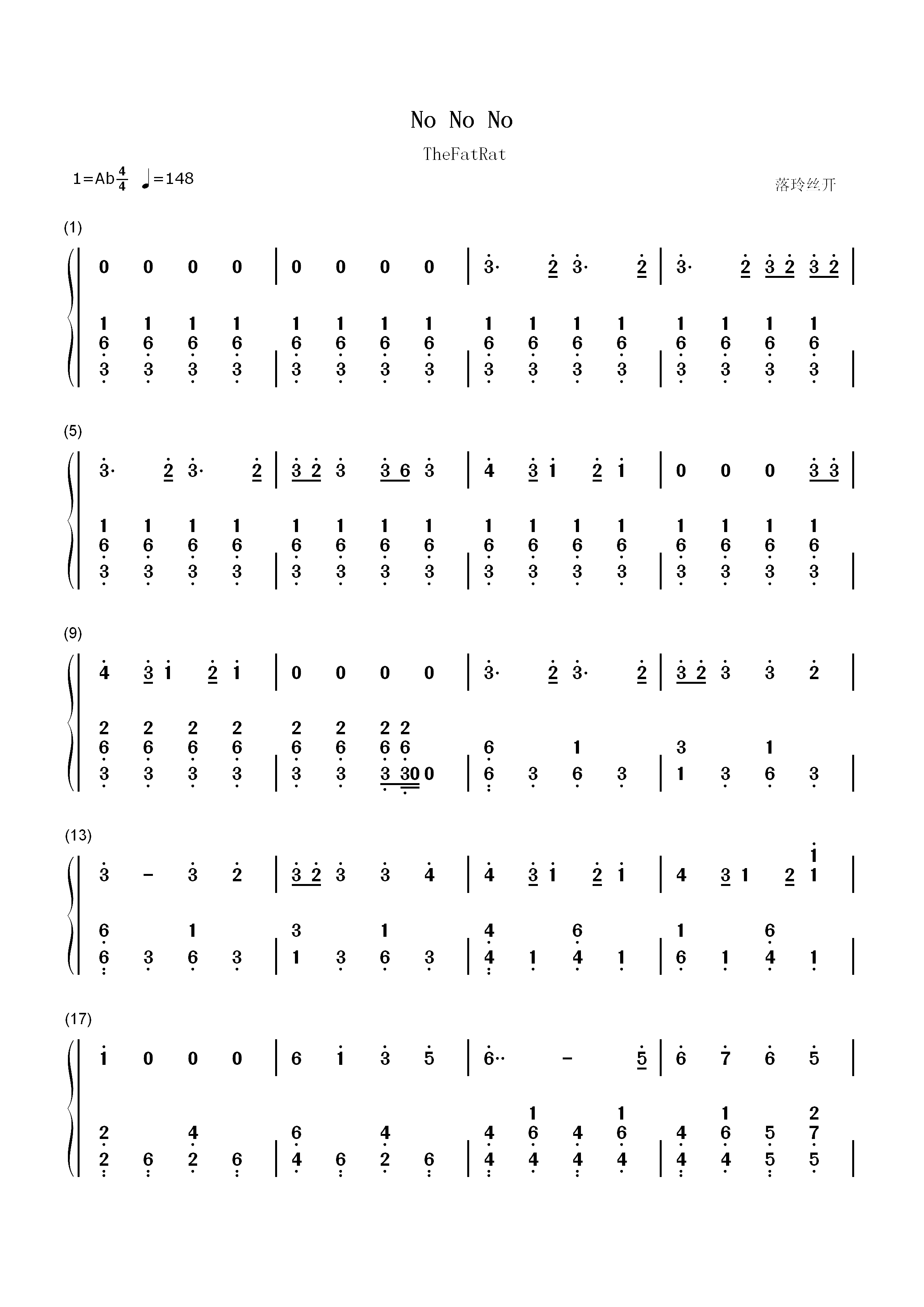 No No No-TheFatRat双手简谱预览1