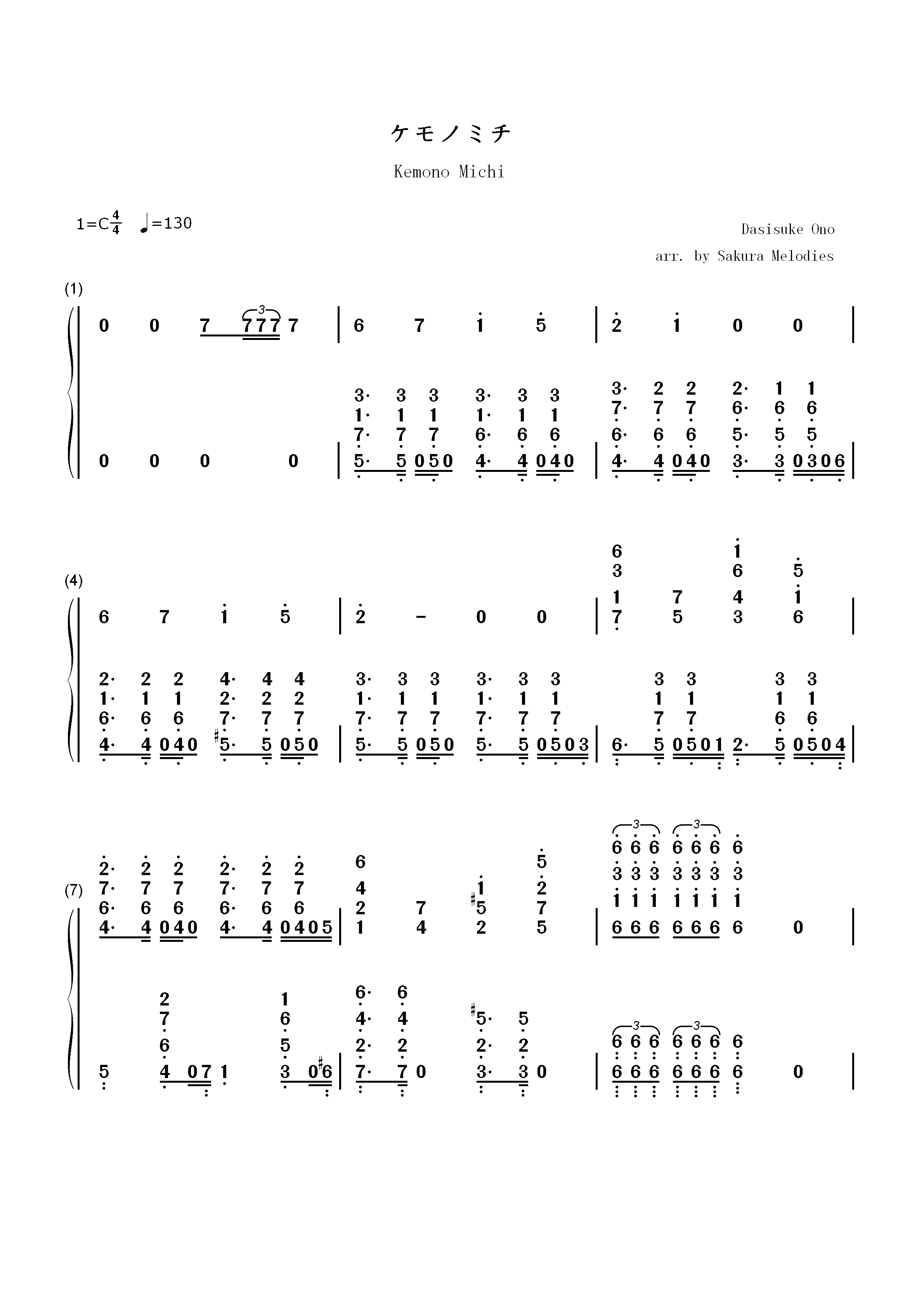 ケモノミチ-怪物事变OP双手简谱预览1