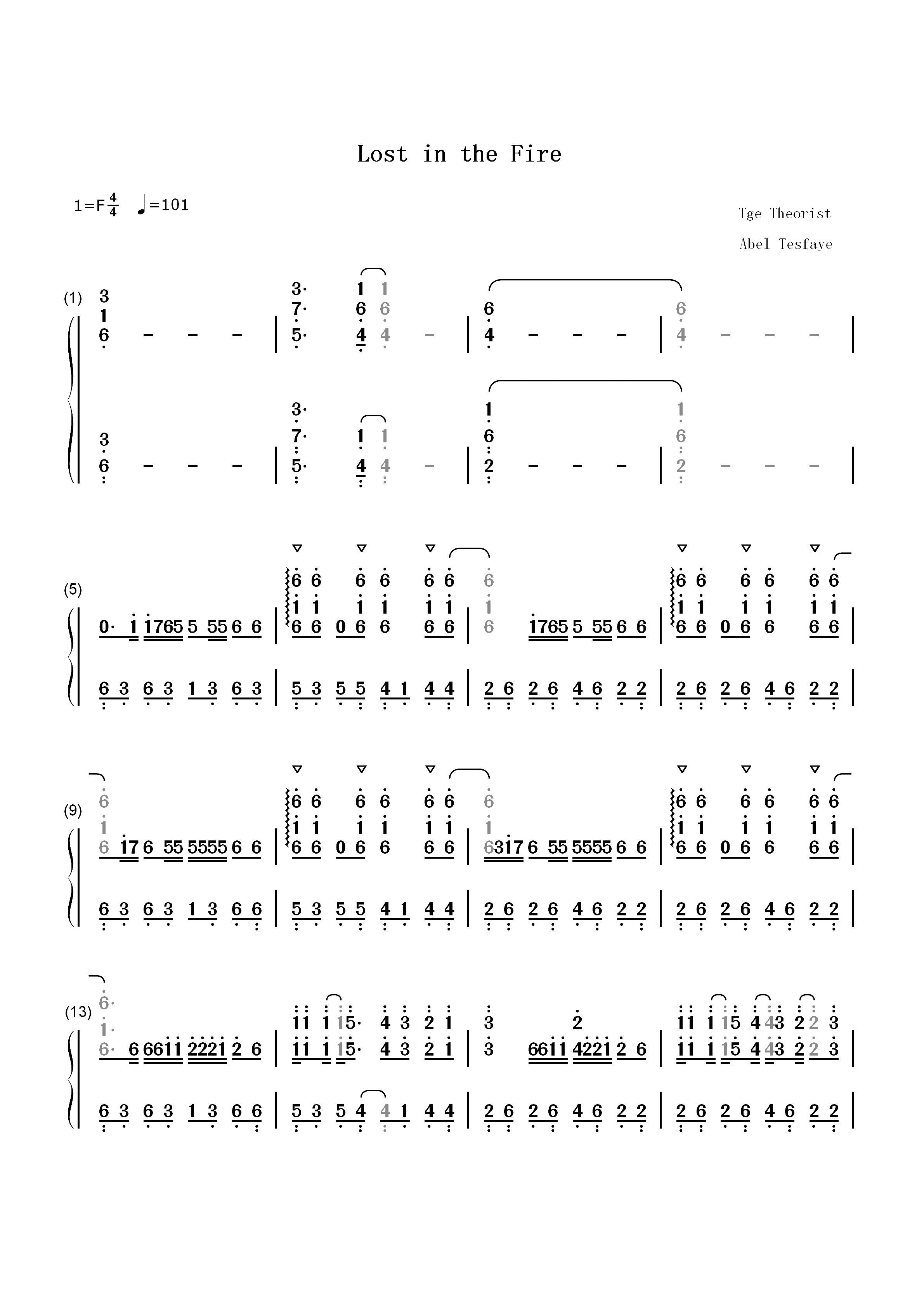 Lost in the Fire-Gesaffelstein ft The Weeknd双手简谱预览1