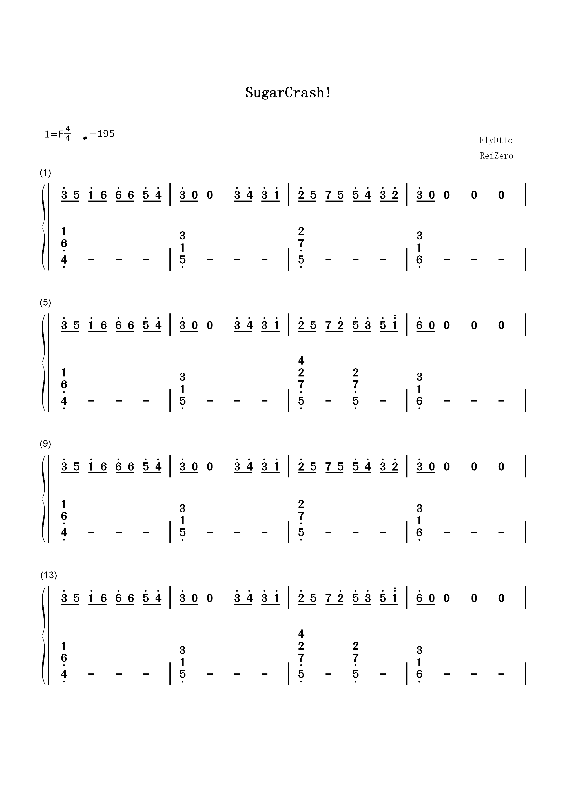 SugarCrash-ElyOtto-抖音歌曲双手简谱预览1