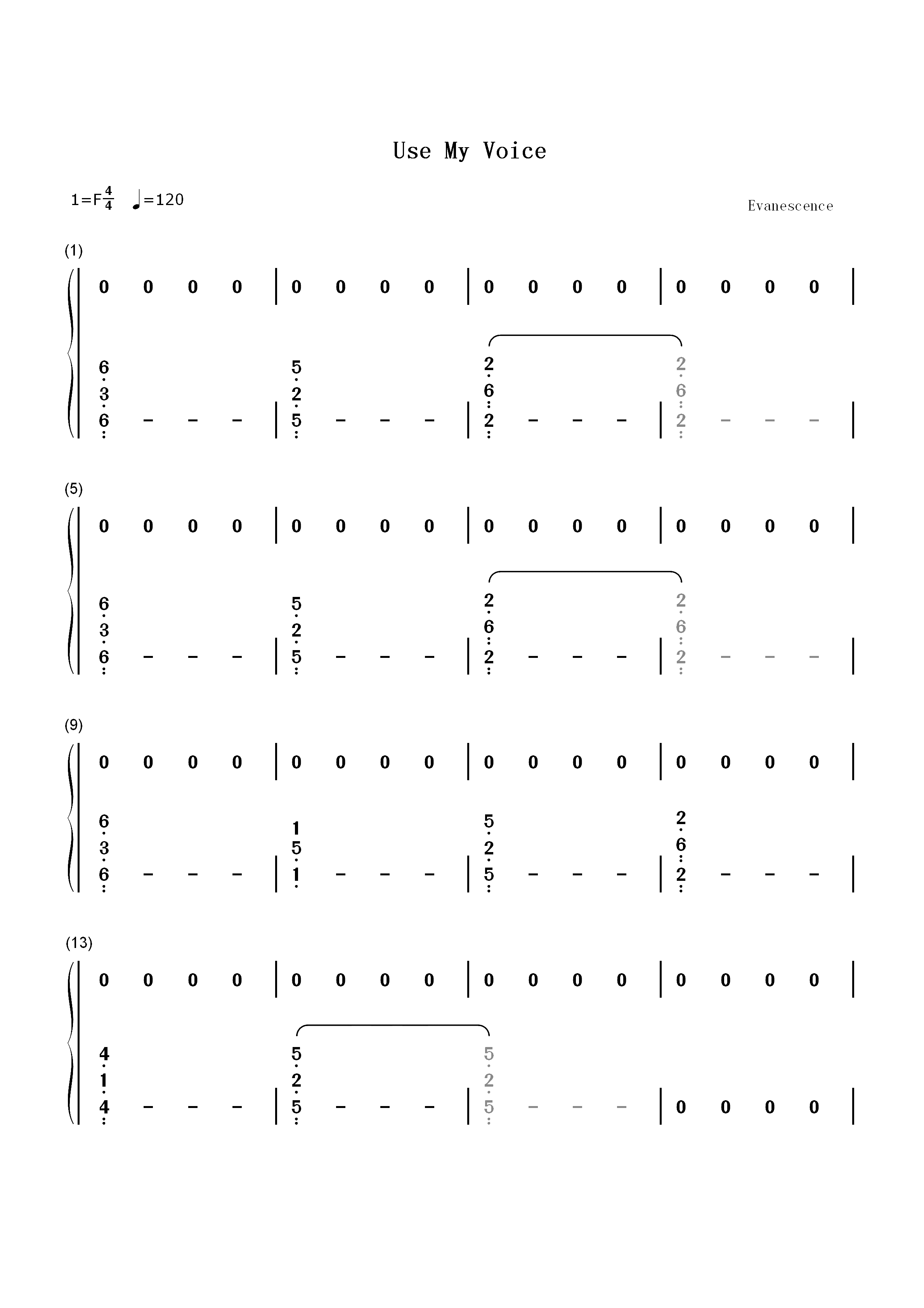 Use My Voice-Evanescence双手简谱预览1