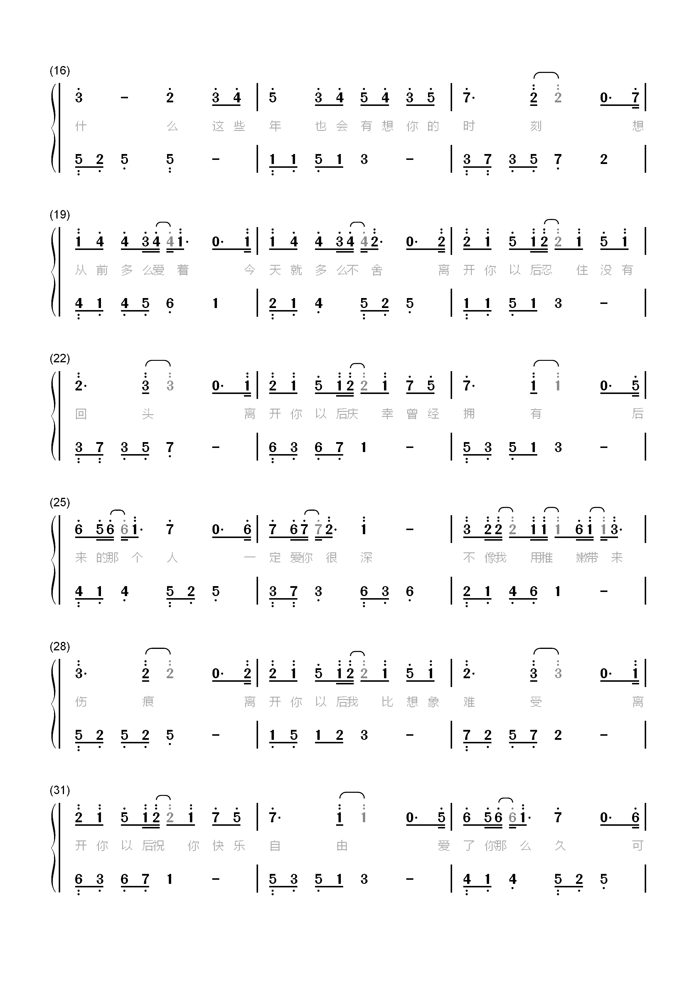 离开你以后-简单版-你的婚礼插曲双手简谱预览2