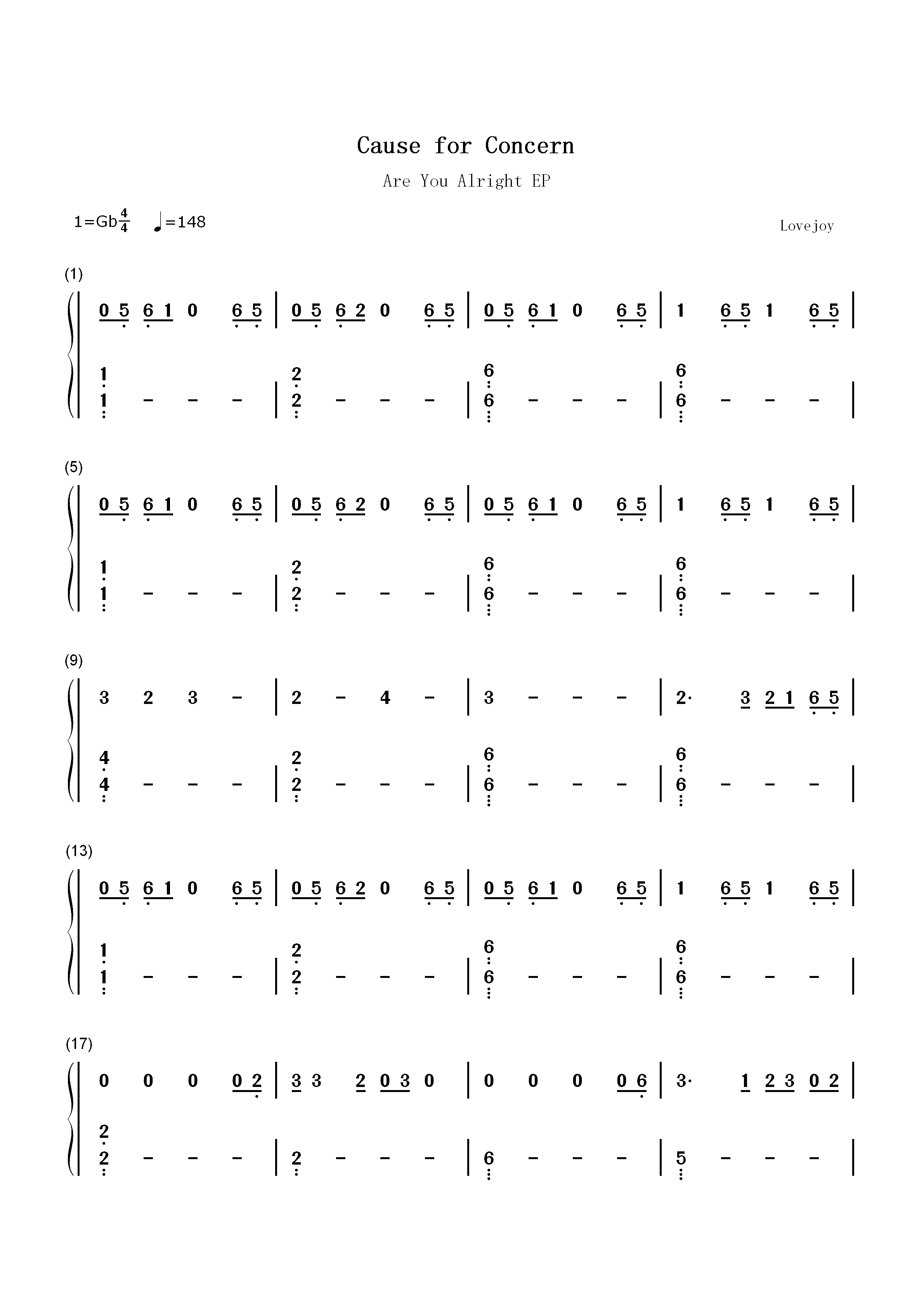 Cause for Concern-Lovejoy双手简谱预览1