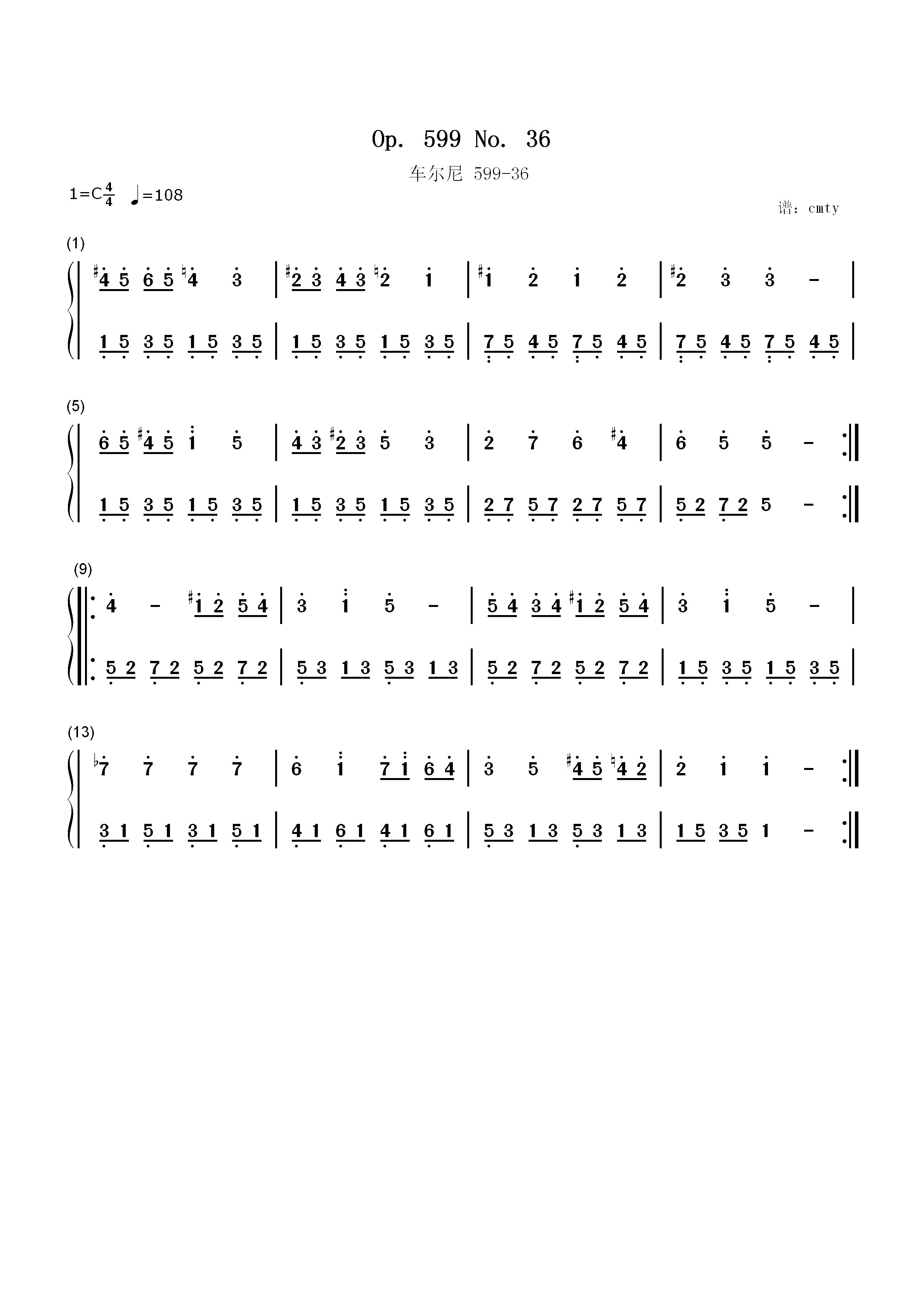 车尔尼599-36双手简谱预览1