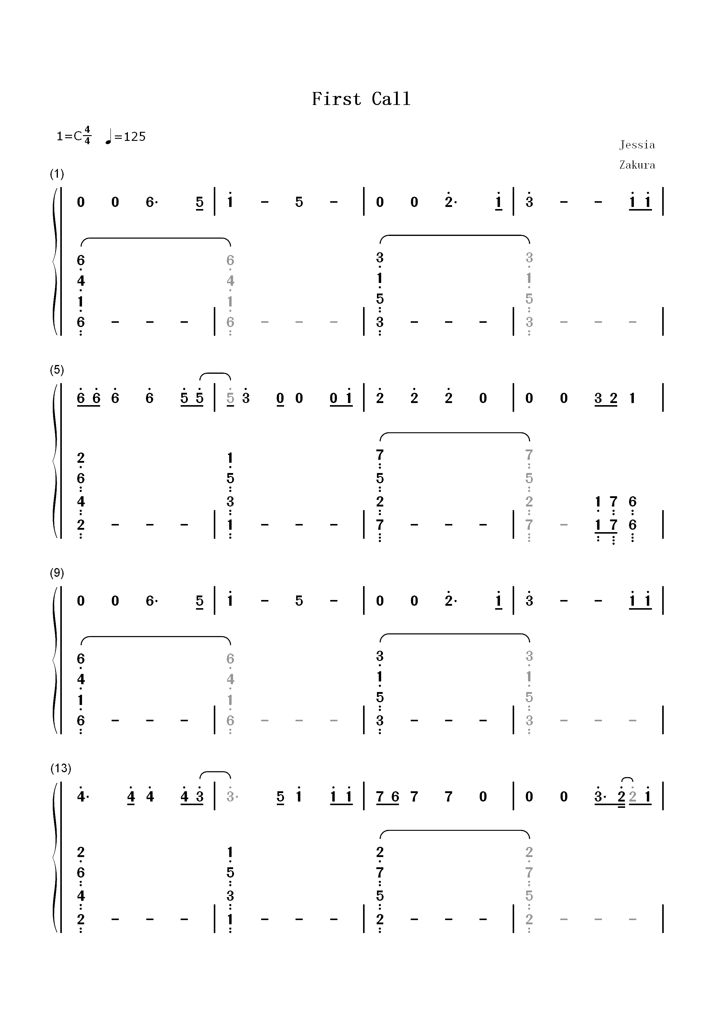 First Call-Jessia双手简谱预览1