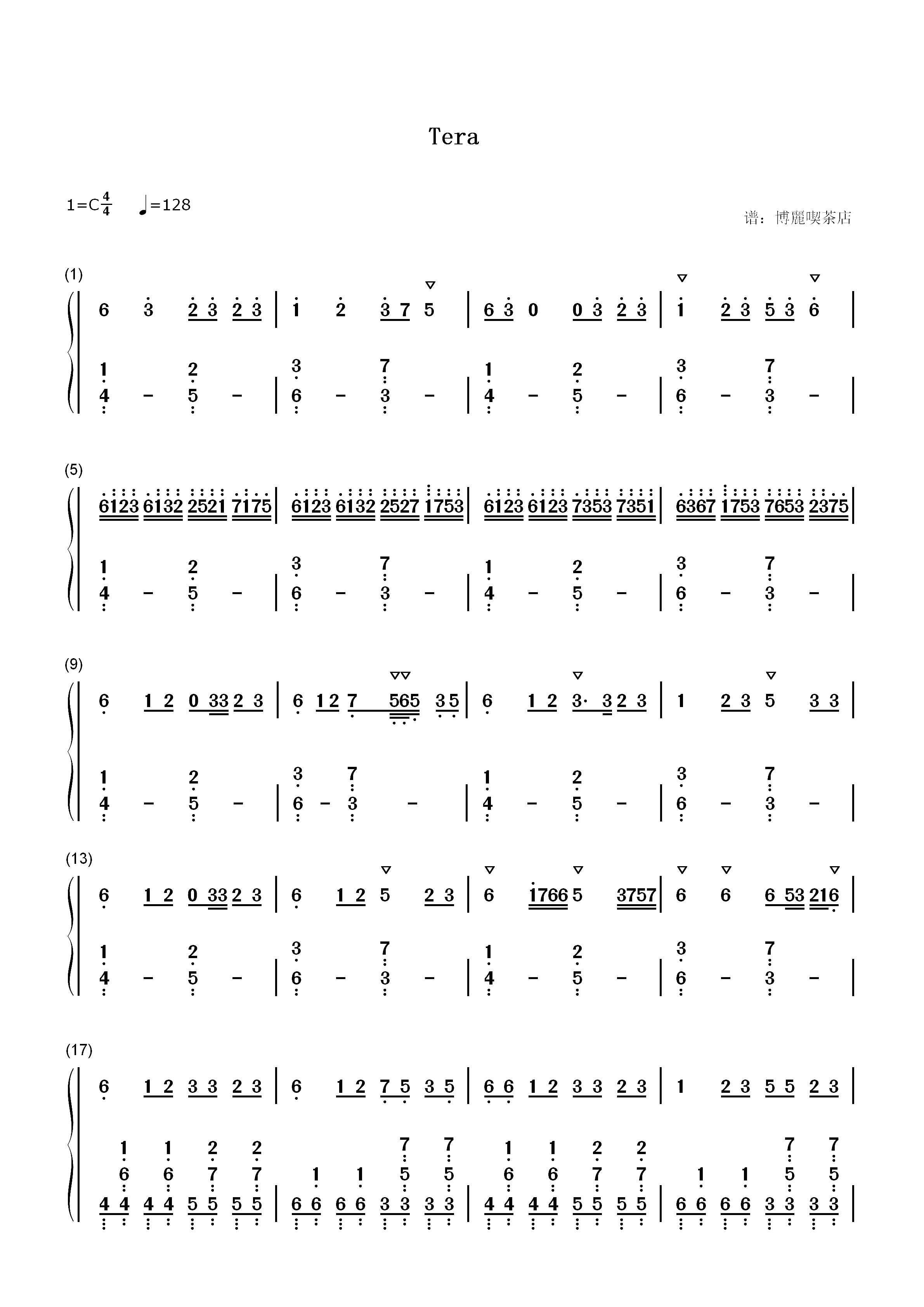 Tera-Xomu双手简谱预览1